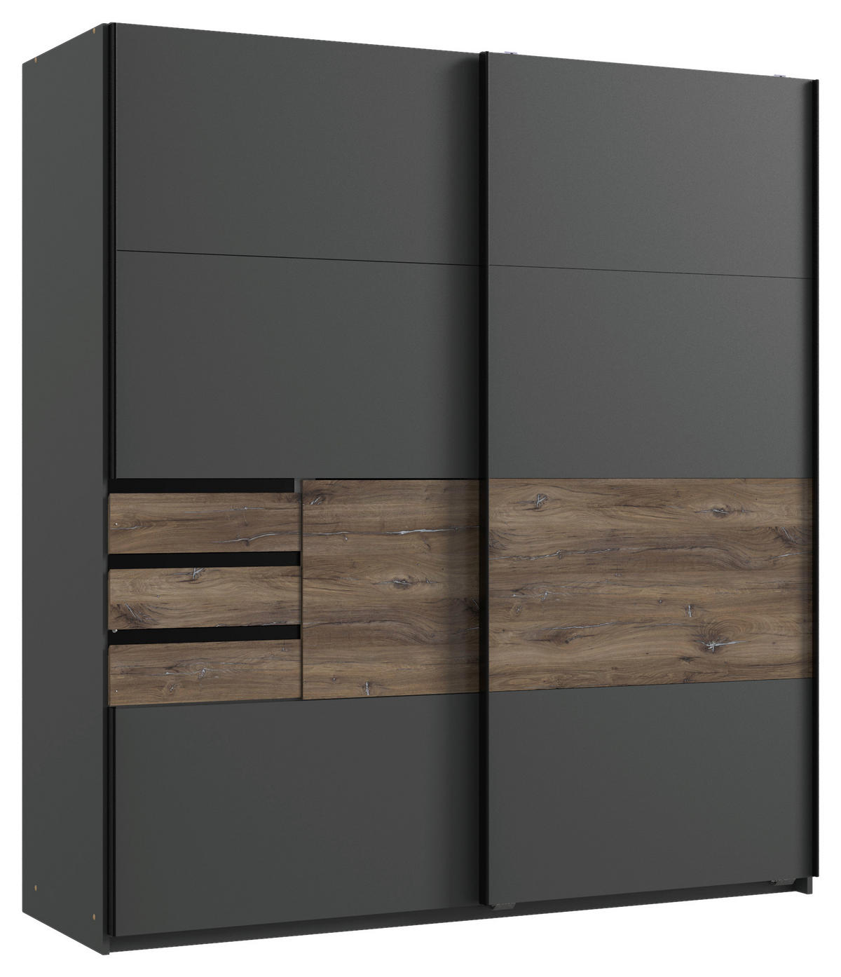 SCHWEBETÜRENSCHRANK 180/198/65 cm 2-türig Graphitfarben, Eichefarben  - Eichefarben/Schwarz, KONVENTIONELL, Holzwerkstoff/Metall (180/198/65cm) - Boxxx