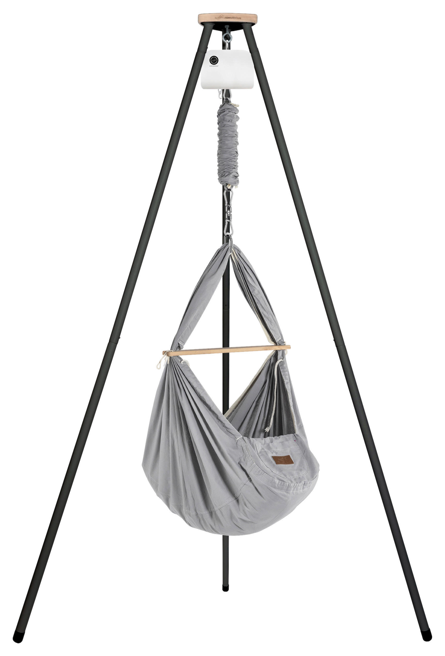 FEDERWIEGE Set inkl. Tipi-Gestell und Motor  Anthrazit, Grau  - Anthrazit/Grau, Basics, Kunststoff/Textil (135/194/135cm) - SCHMUSEWOLKE