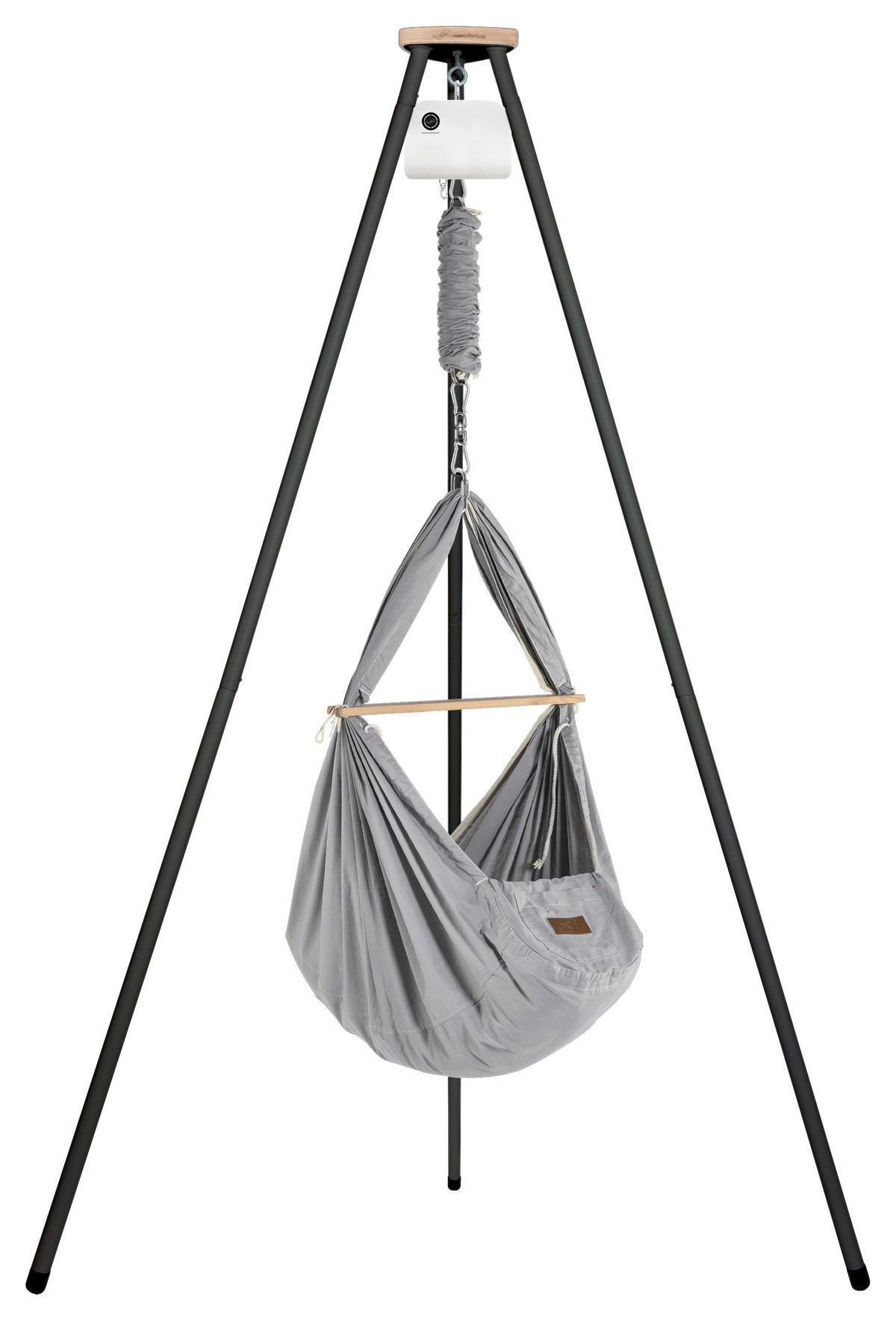 FEDERWIEGE Set inkl. Tipi-Gestell und Motor  Anthrazit, Grau  - Anthrazit/Grau, Basics, Kunststoff/Textil (135/194/135cm) - SCHMUSEWOLKE