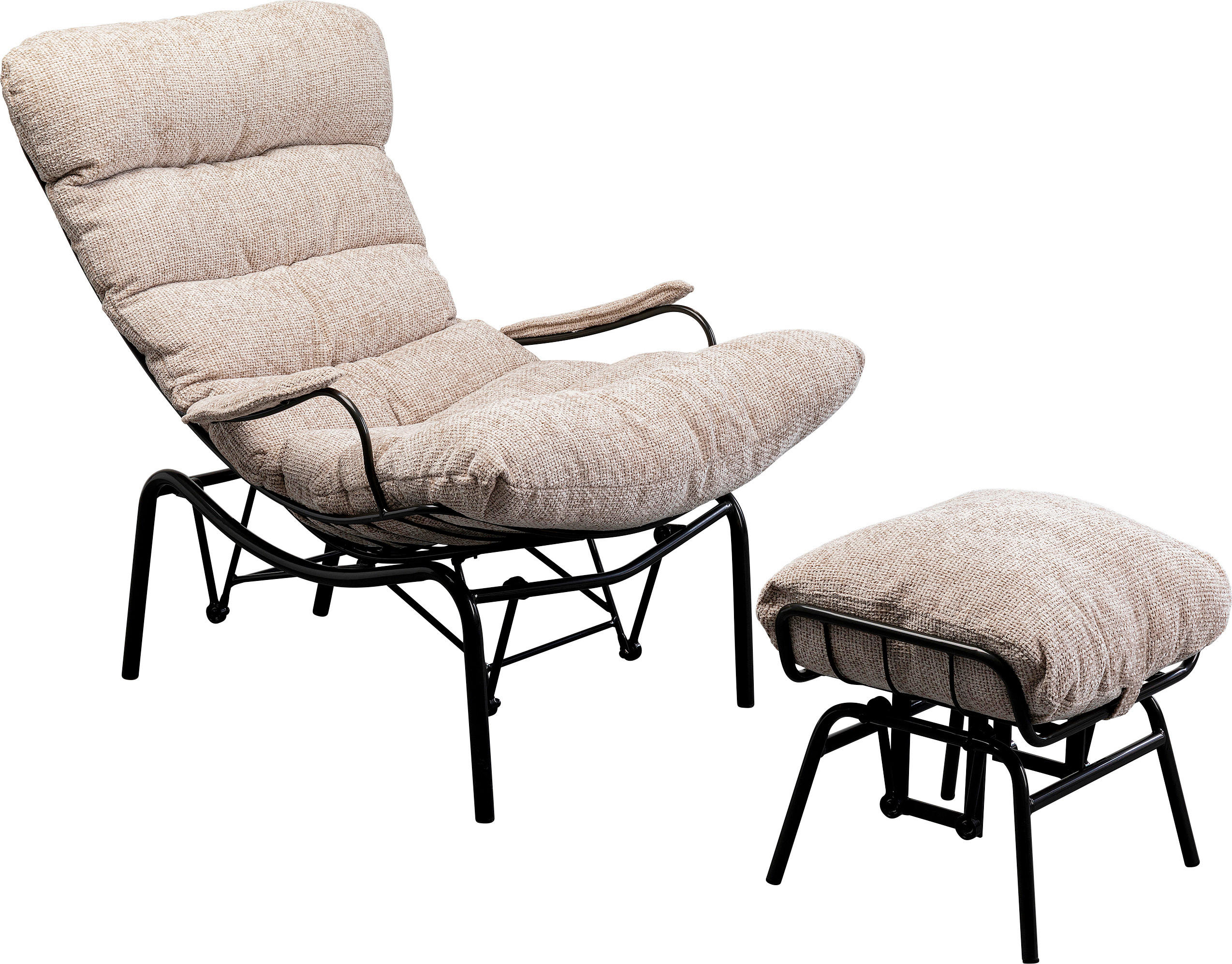 SESSELSET Mikrofaser Hocker    - Beige/Schwarz, Design, Textil/Metall (83/97/106cm) - Kare-Design