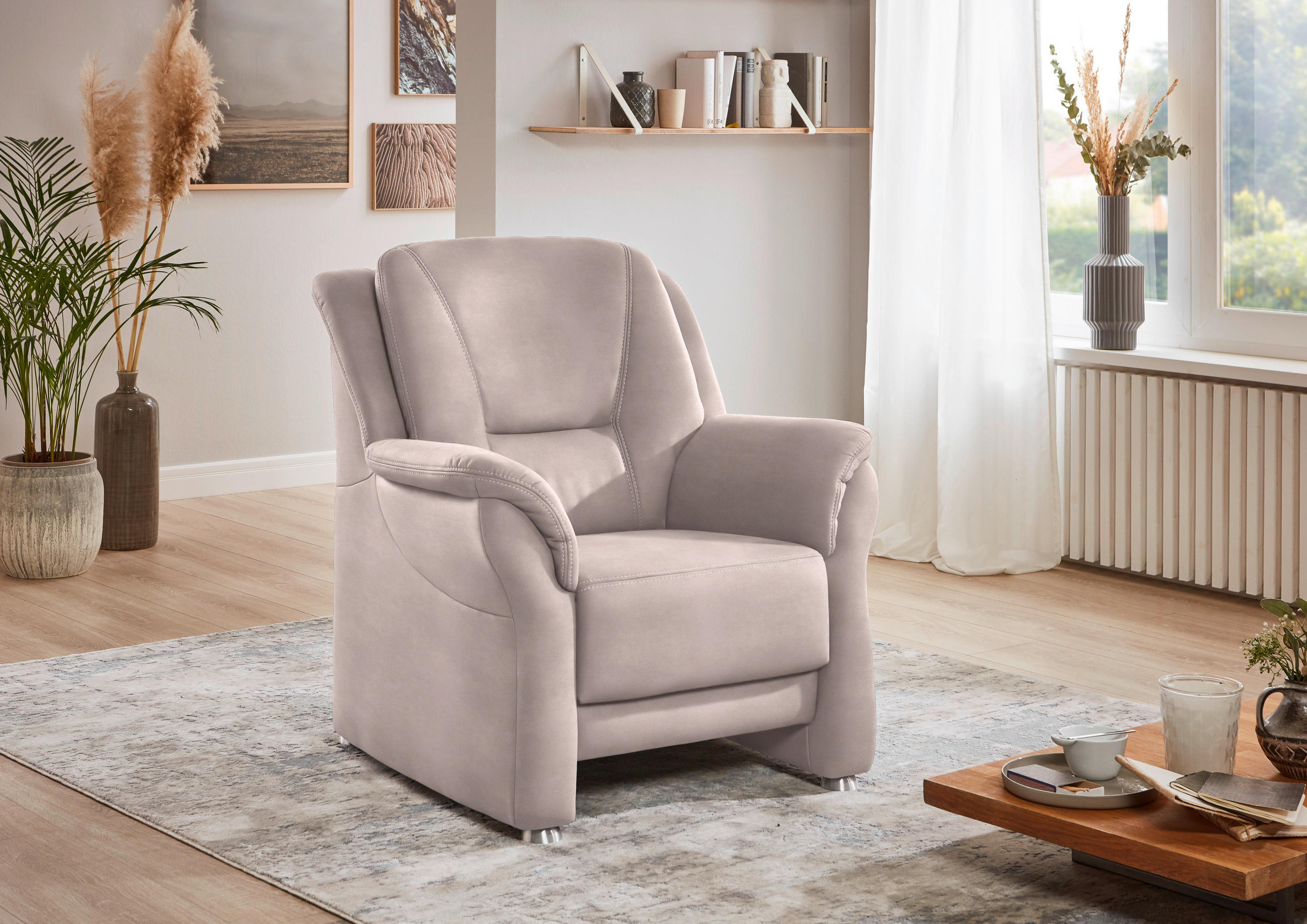 SESSEL in Mikrofaser Rosa  - Beige/Alufarben, Konventionell, Textil/Metall (90/100/92cm) - Beldomo Comfort