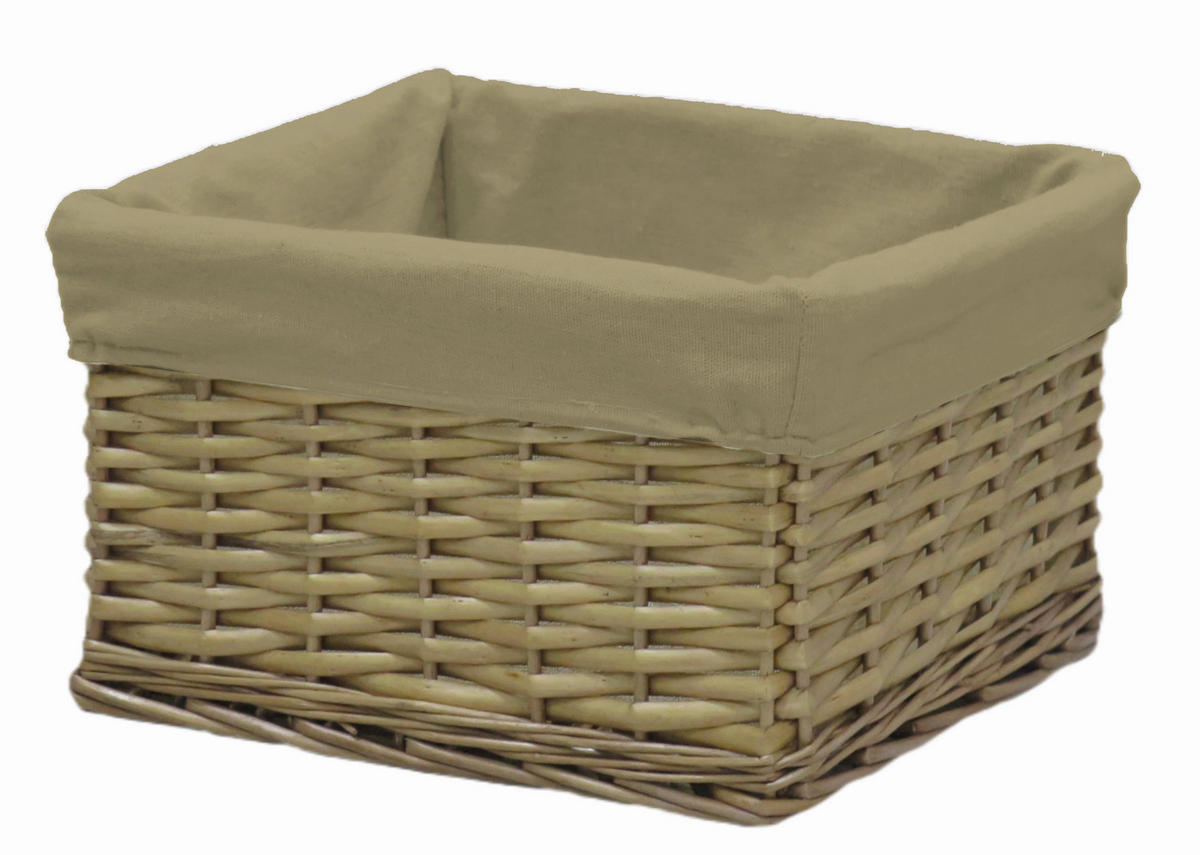 KOŠÍK DO REGÁLU, prírodná farba, béžová - prírodná farba/béžová, Basics, drevo/textil (31/27/18cm) - Ambia Home