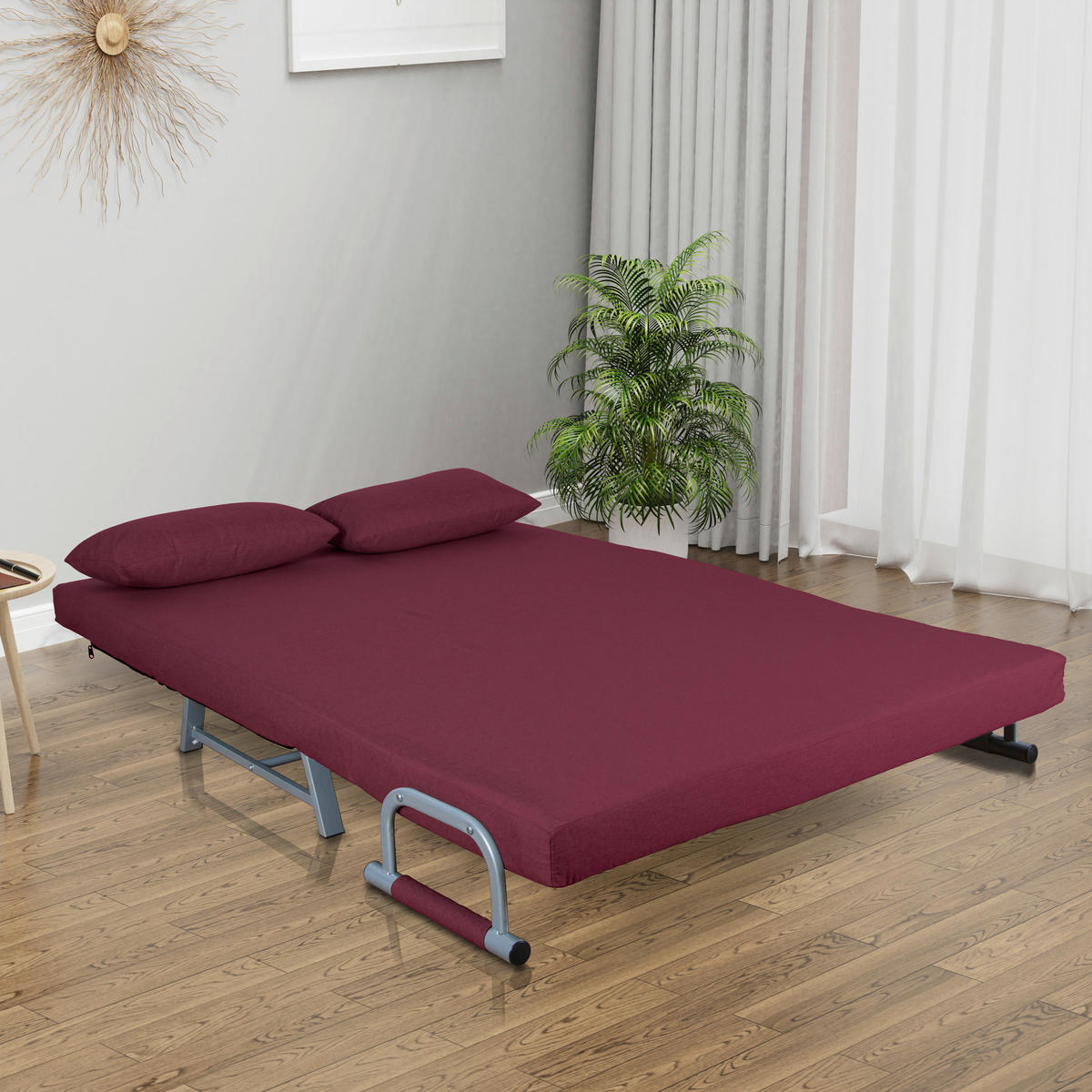 SCHLAFSOFA in Metall, Textil Rot  - Rot/Grau, Modern, Textil/Metall (127/95/78cm) - MID.YOU