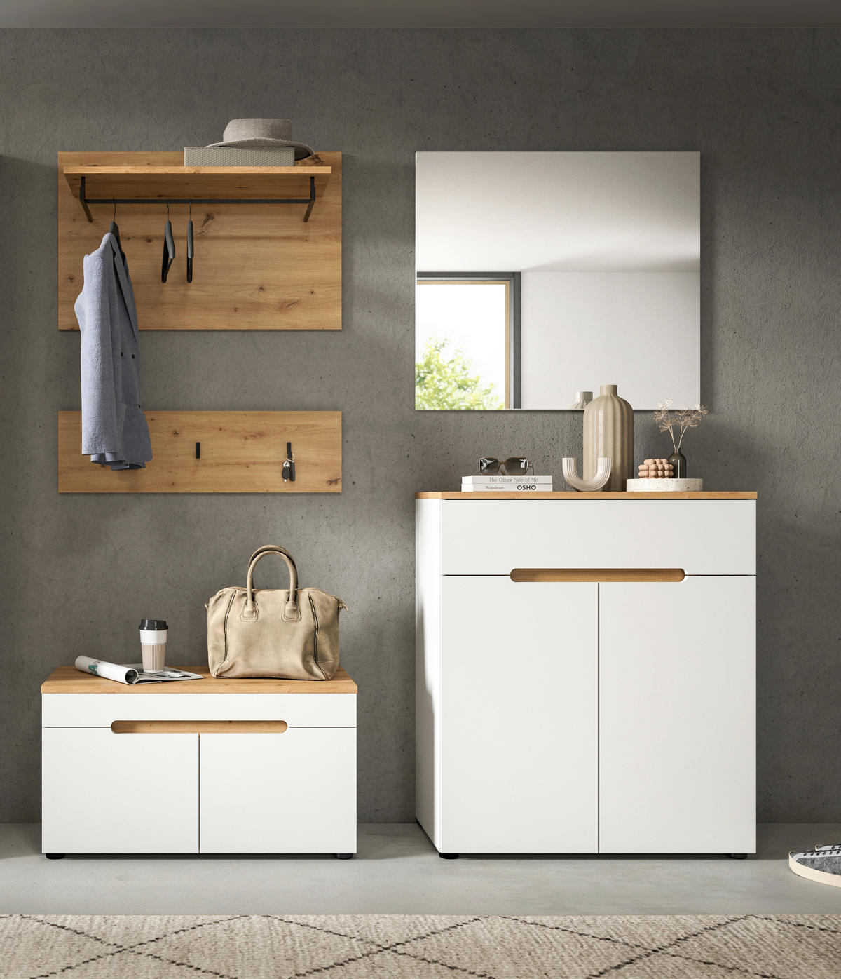 GARDEROBE 4-teilig  in 175/190/37 cm  - Weiß/Eiche Artisan, Design, Holzwerkstoff (175/190/37cm) - MID.YOU