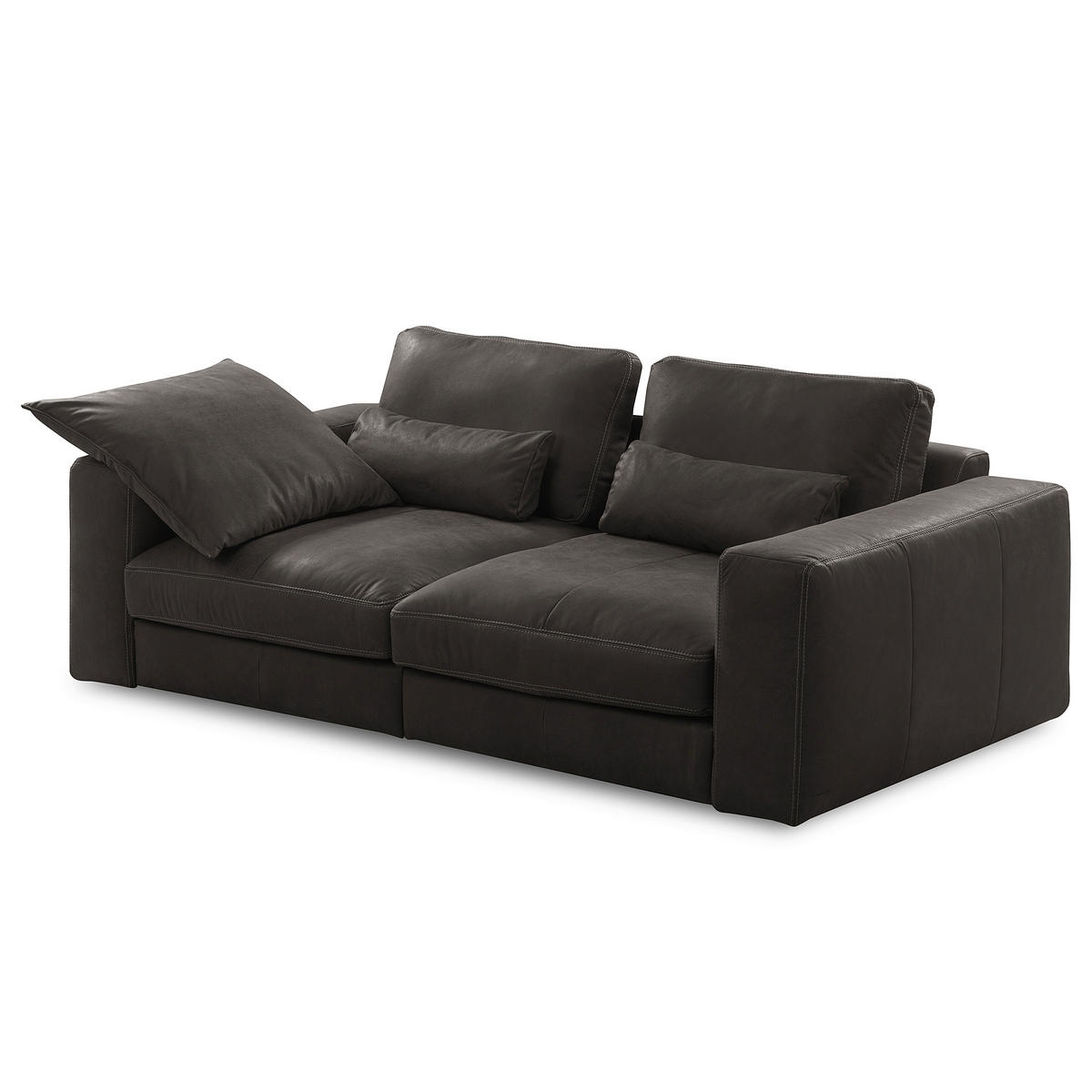 2-SITZER-SOFA  in Echtleder Dunkelgrau   - Dunkelgrau/Beige, Design, Leder/Kunststoff (240/85/123cm) - Livetastic