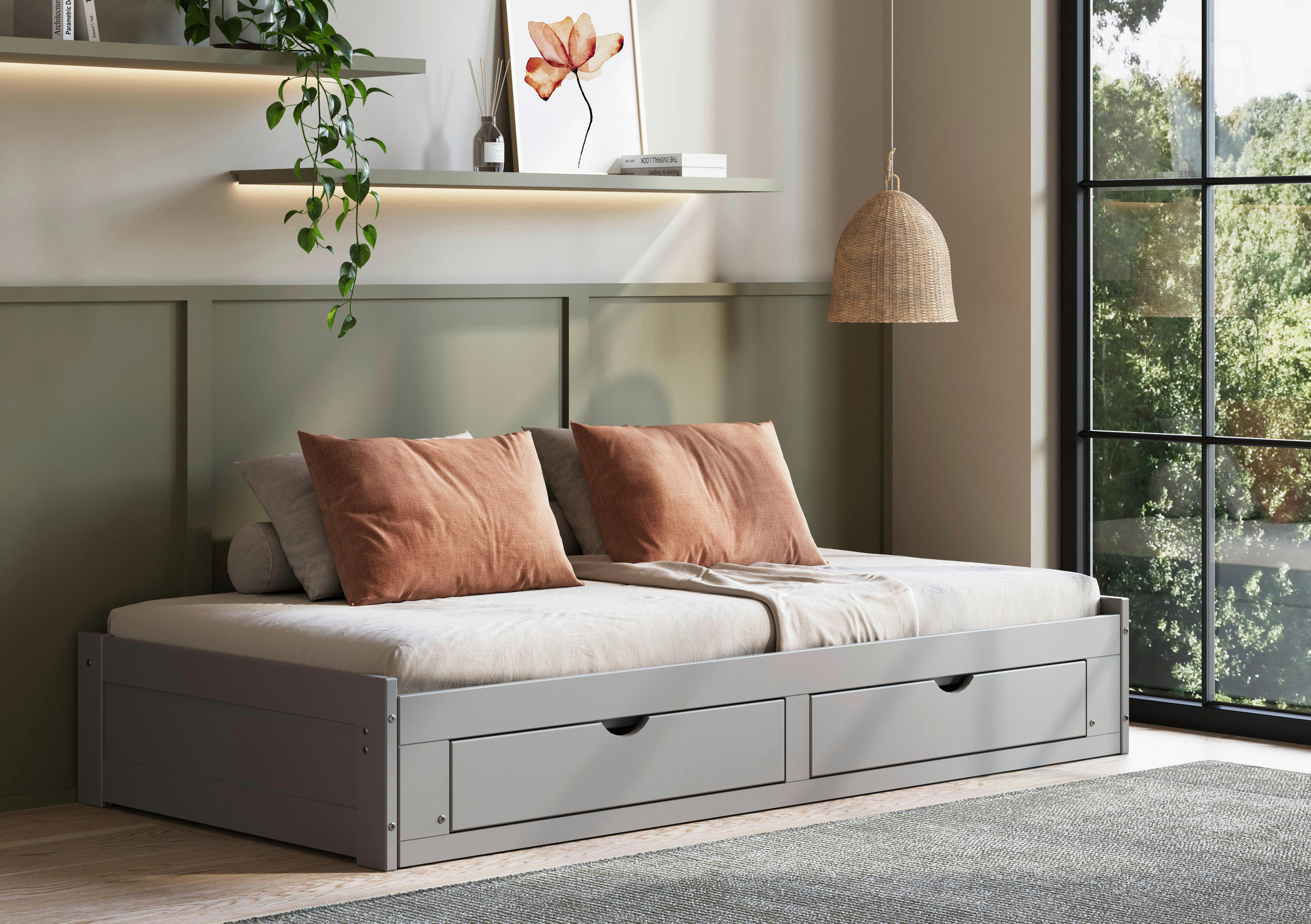 AUSZIEHBETT 90/200 cm  in Grau  - Grau, MODERN, Holz/Holzwerkstoff (90/200cm) - MID.YOU