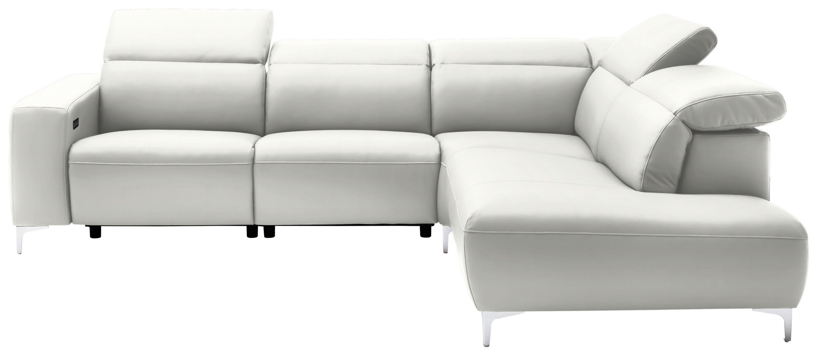 ECKSOFA Weiß Echtleder  - Chromfarben/Weiß, Design, Leder/Metall (290/223cm) - Pure Home Lifestyle