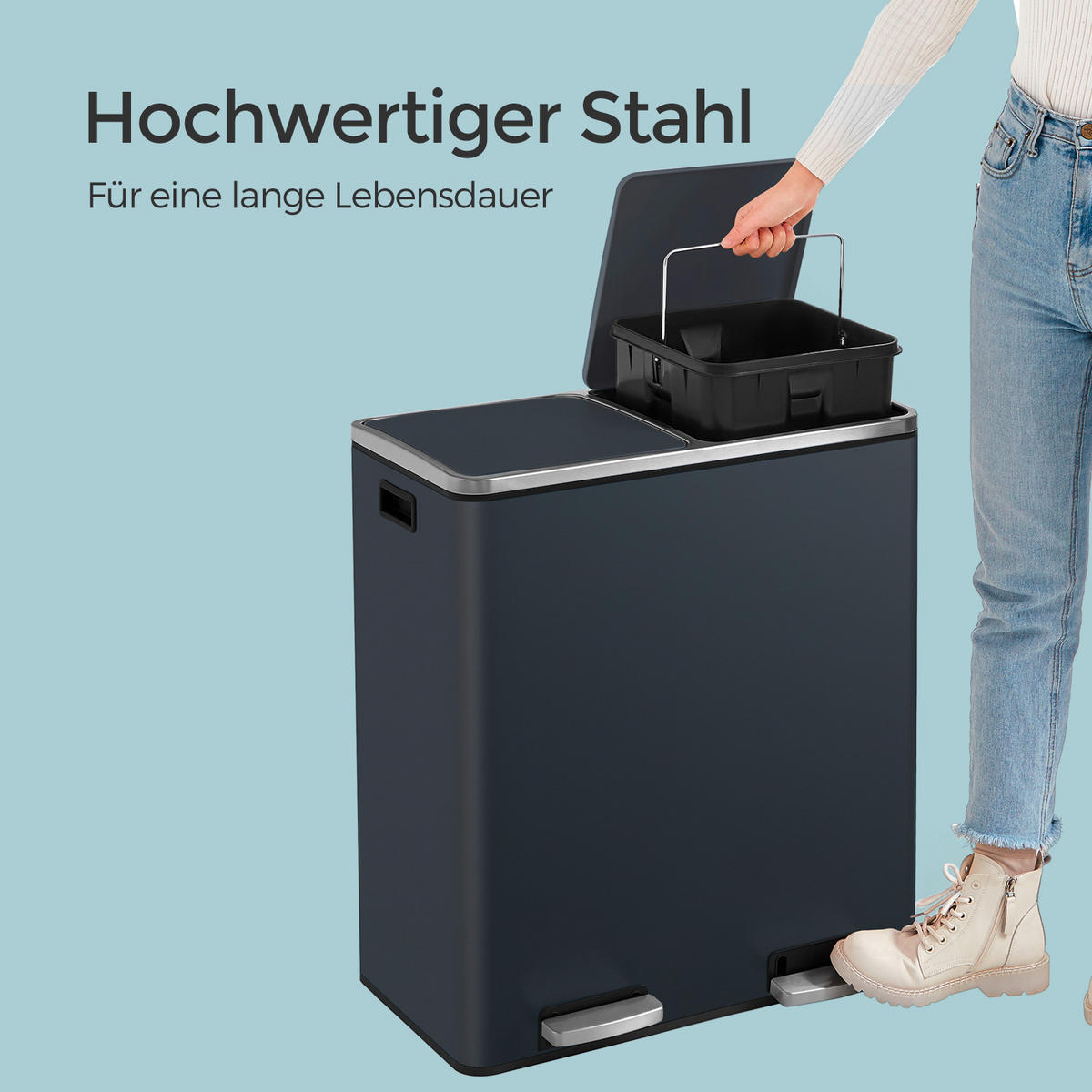 ABFALLSAMMLER 60 L  - Schwarz/Grau, Basics, Kunststoff/Metall (58,5/65/36cm)