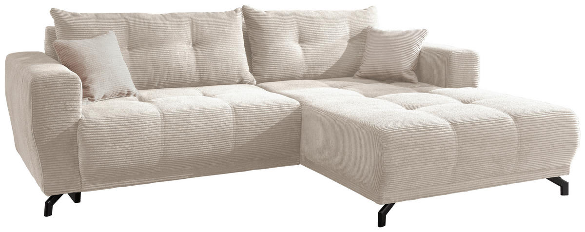 ECKSOFA Beige Cord  - Beige/Schwarz, MODERN, Holz/Textil (246/177cm) - MID.YOU