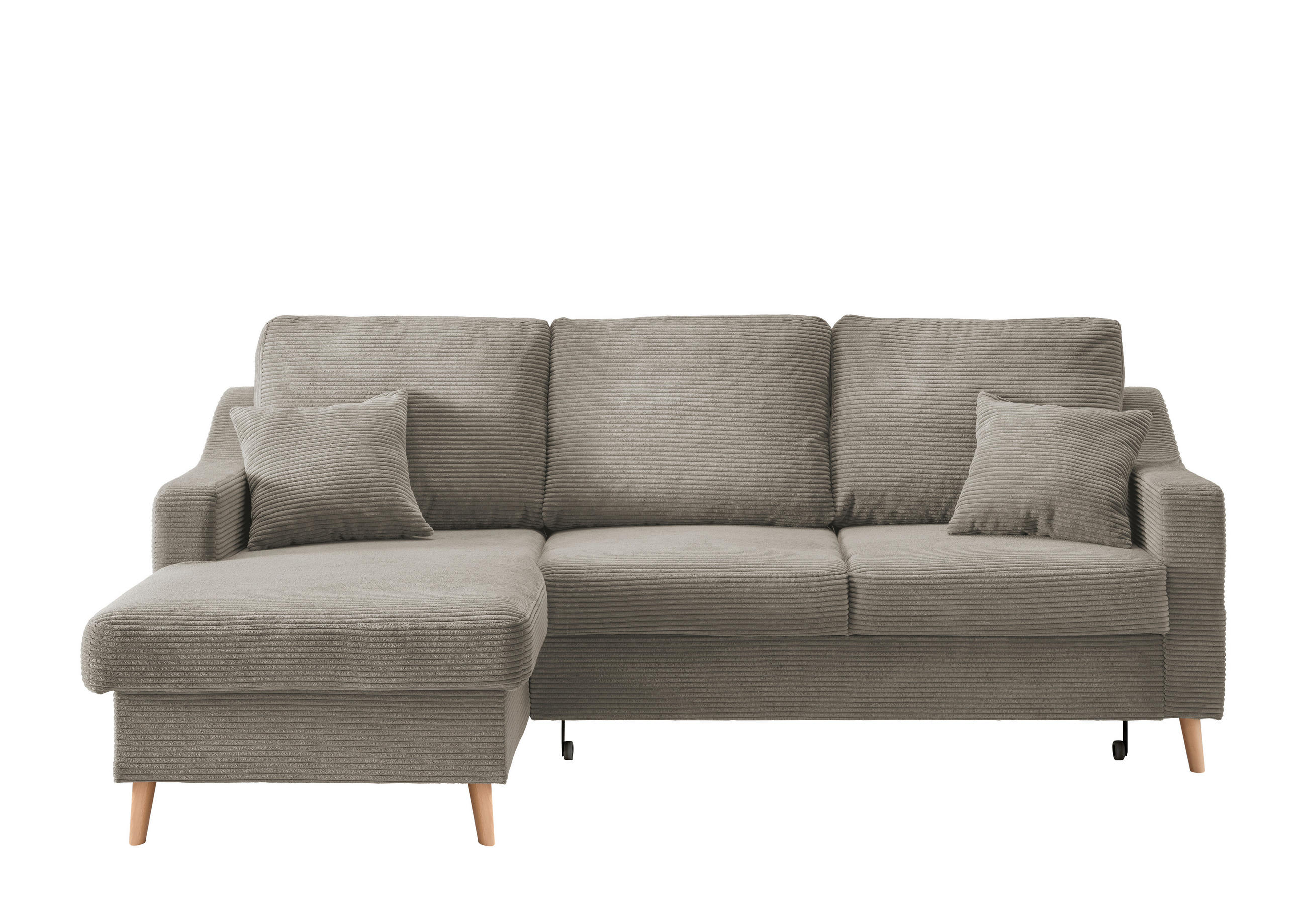 ECKSOFA Graubraun Cord  - Graubraun/Naturfarben, Design, Holz/Textil (150/228cm) - P & B