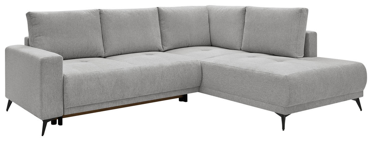 ECKSOFA RAFAEL Hellgrau Struktur Rückenkissen, Bettkasten  - Hellgrau/Schwarz, Design, Textil/Metall (269/218cm) - P & B