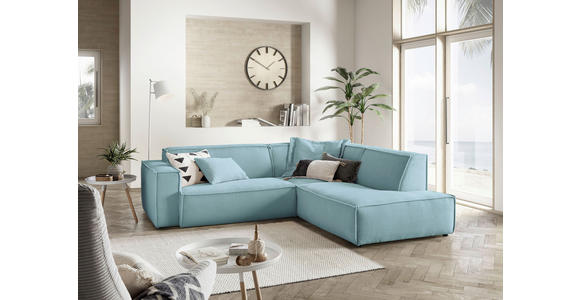 ECKSOFA in Cord Hellblau  - Schwarz/Hellblau, KONVENTIONELL, Kunststoff/Textil (254/224cm) - Hom`in