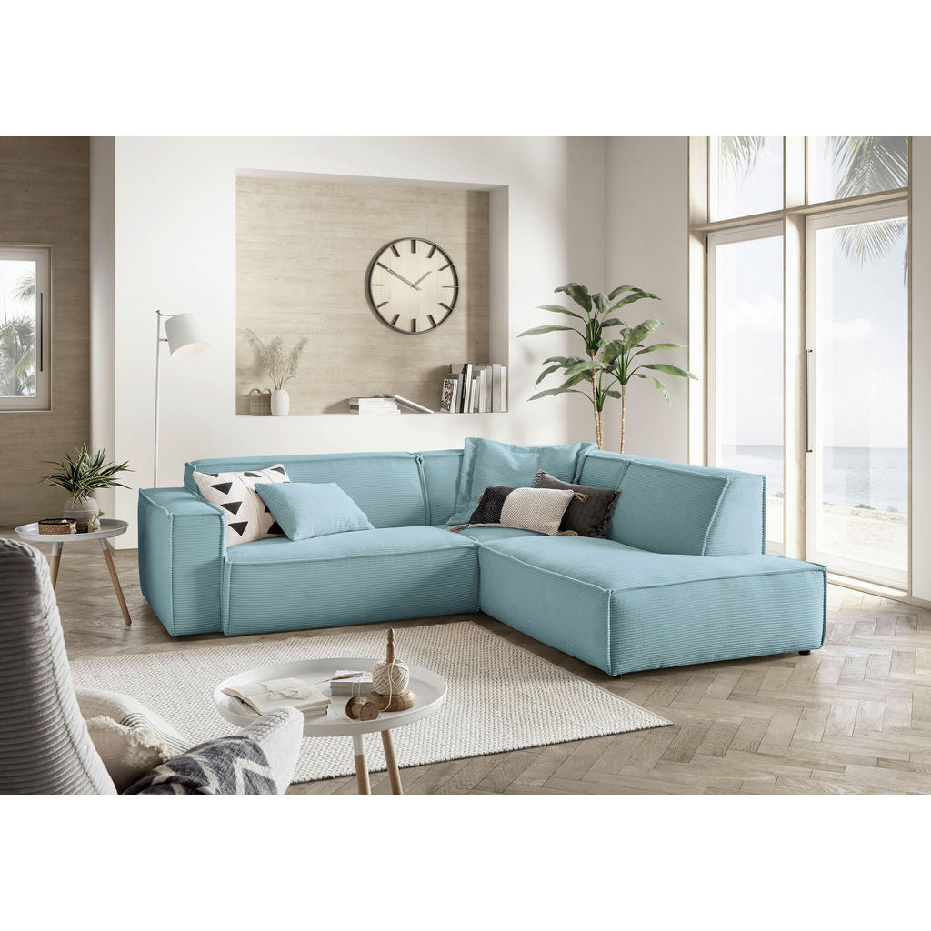 Thumbnail - Hom`in Ecksofa, Hellblau, Textil, 4-Sitzer, Ottomane rechts, L-Form, 254x224 cm, Blauer Engel, Goldenes M, Oeko-Tex® Sta...