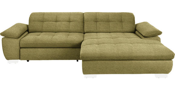 ECKSOFA  in Mikrofaser Grün Rücken echt, Kopfteilverstellung  265/180 cm  - Chromfarben/Grün, Design, Textil/Metall (265/180cm) - Carryhome
