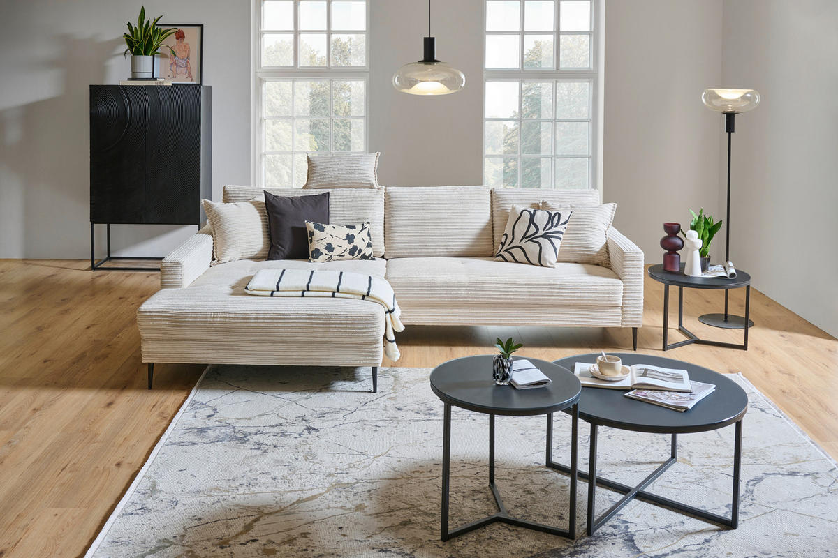 ECKSOFA Creme Cord  - Creme/Schwarz, KONVENTIONELL, Textil/Metall (173/276cm) - Carryhome