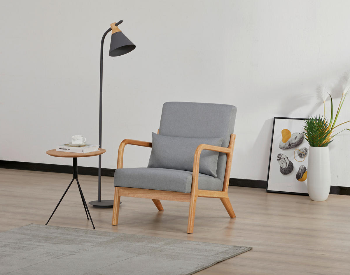 SESSEL in Webstoff Grau  - Naturfarben/Grau, Modern, Holz/Textil (73/76/60cm) - Livetastic