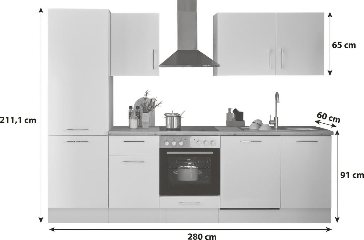 KÜCHENBLOCK 280 cm   in Schwarz, Eiche Artisan  - Schwarz/Eiche Artisan, Basics, Holzwerkstoff/Metall (280cm) - P & B