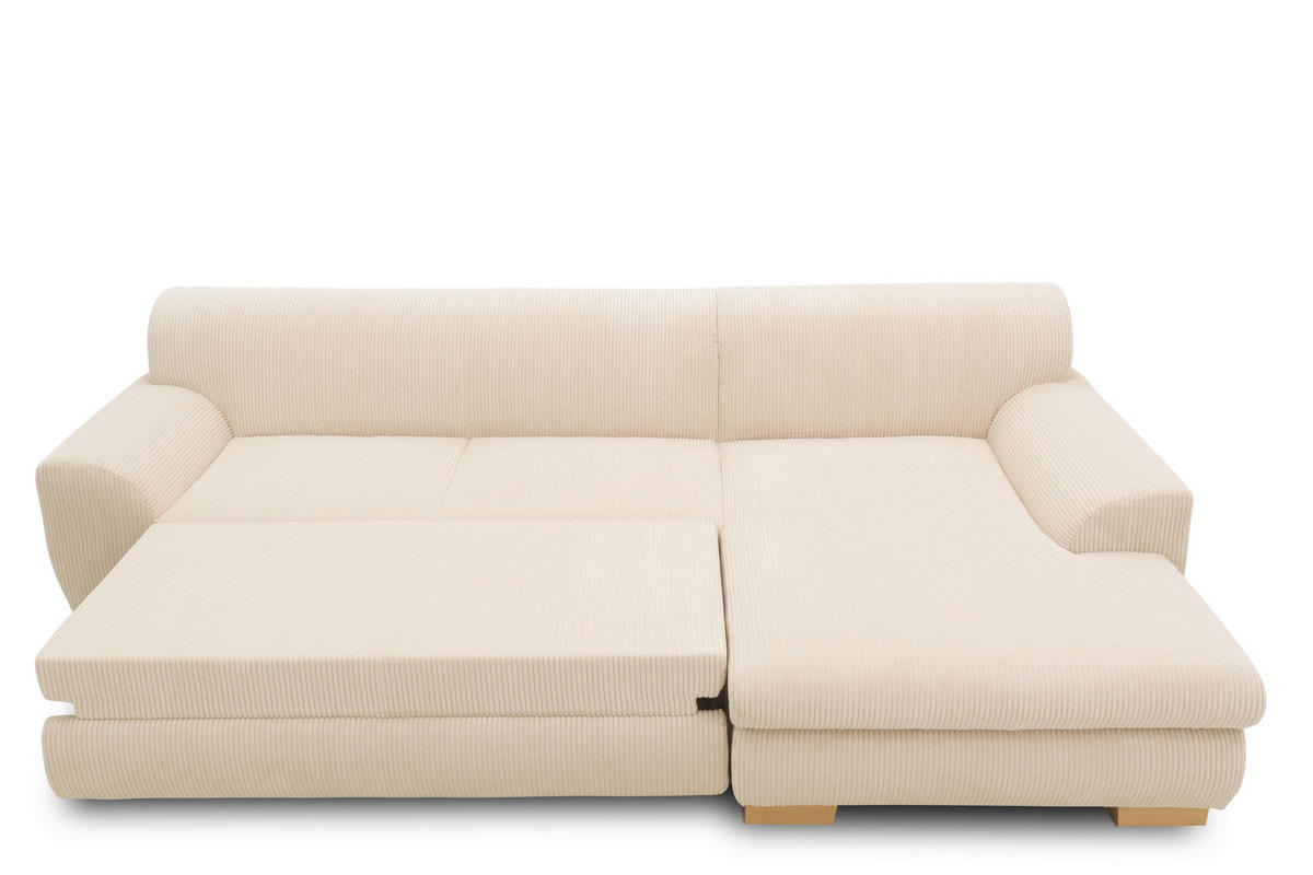 ECKSCHLAFSOFA NIKA Creme Webstoff  - Silberfarben/Creme, Basics, Holz/Textil (277/156cm) - MID.YOU