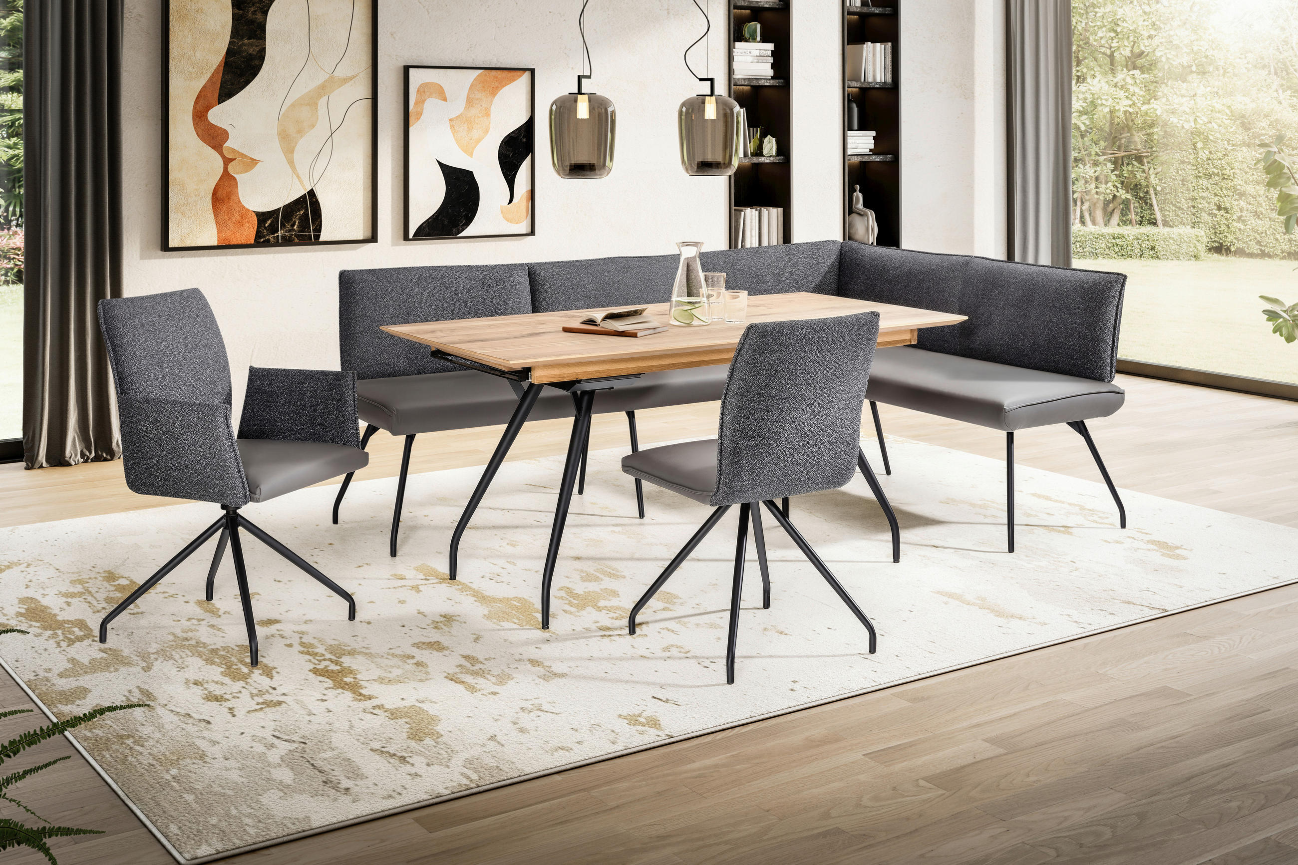 ECKBANK 225/165 cm Mikrofaser Anthrazit, Grau, Schwarz   - Anthrazit/Schwarz, Design, Textil/Metall (225/165cm) - Moderano