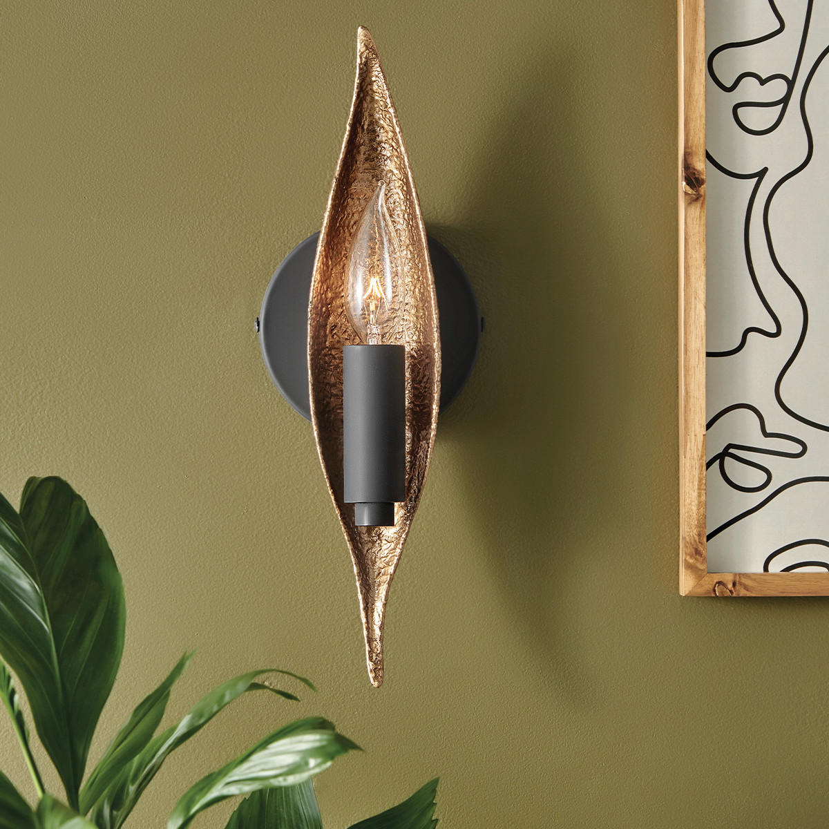 VÄGGLAMPA Elstead Willow 11,4/7,9/33 cm   - svart/guldfärgad, Design, metall/glas (11,4/7,9/33cm) - Elstead Lighting
