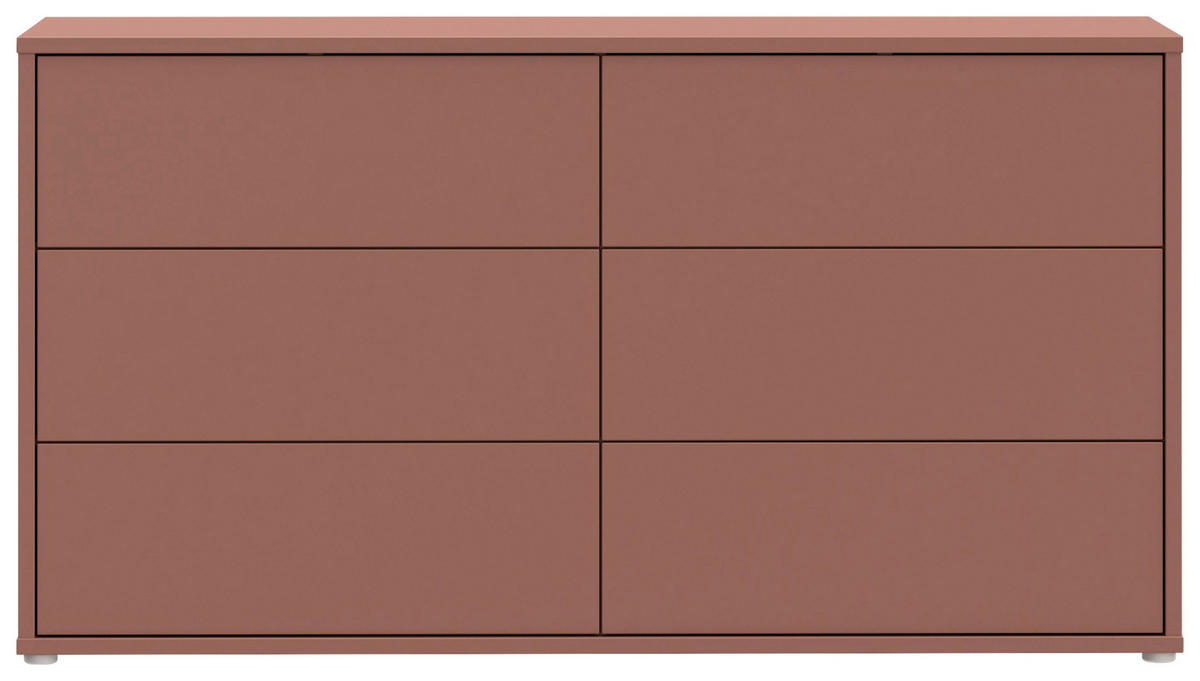 KOMMODE , 155/83/42 cm, 6 Schublade(n)  - Silberfarben/Terracotta, Trend, Holzwerkstoff/Kunststoff (155/83/42cm) - Carryhome