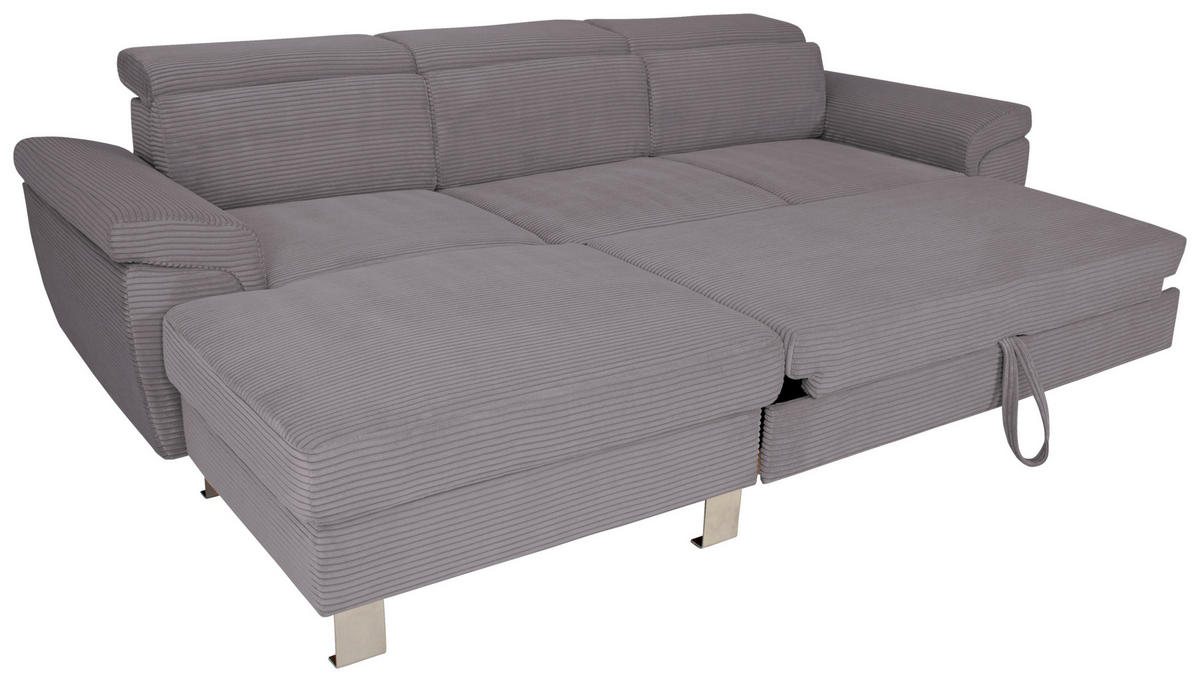 ECKSOFA inkl. Funktionen Dunkelgrau Cord  - Dunkelgrau/Silberfarben, Design, Textil/Metall (167/250cm) - Xora