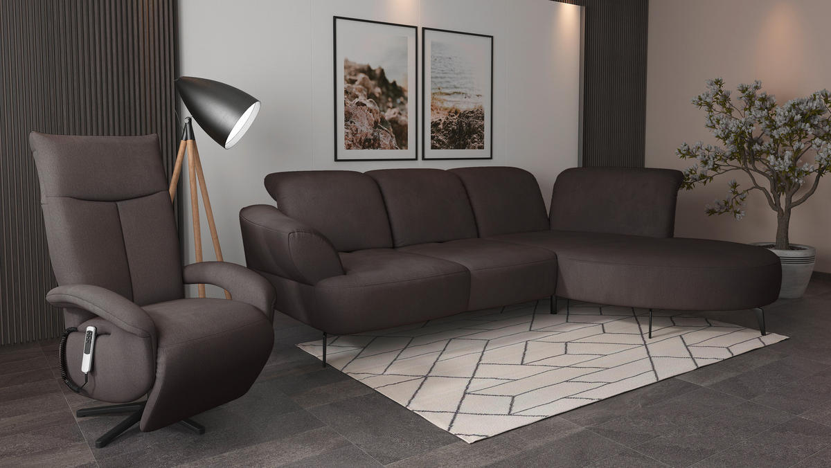 ECKSOFA in Flachgewebe Graphitfarben  - Schwarz/Graphitfarben, Modern, Textil/Metall (313/208cm) - Sit & More