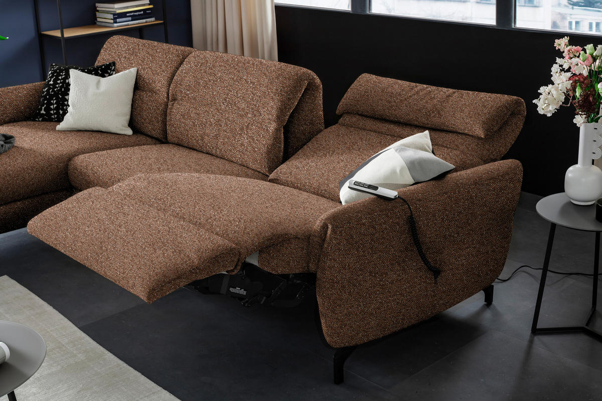 ECKSOFA in Chenille Kupferfarben  187/299 cm  - Schwarz/Kupferfarben, Design, Textil/Metall (187/299cm) - Schöner Wohnen
