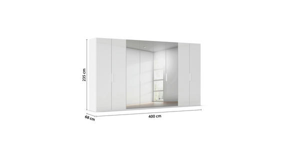 DREHTÜRENSCHRANK 400/235/61 cm,  in Weiß, 8-türig  - Weiß, Basics, Glas/Holzwerkstoff (400/235/61cm) - Novel