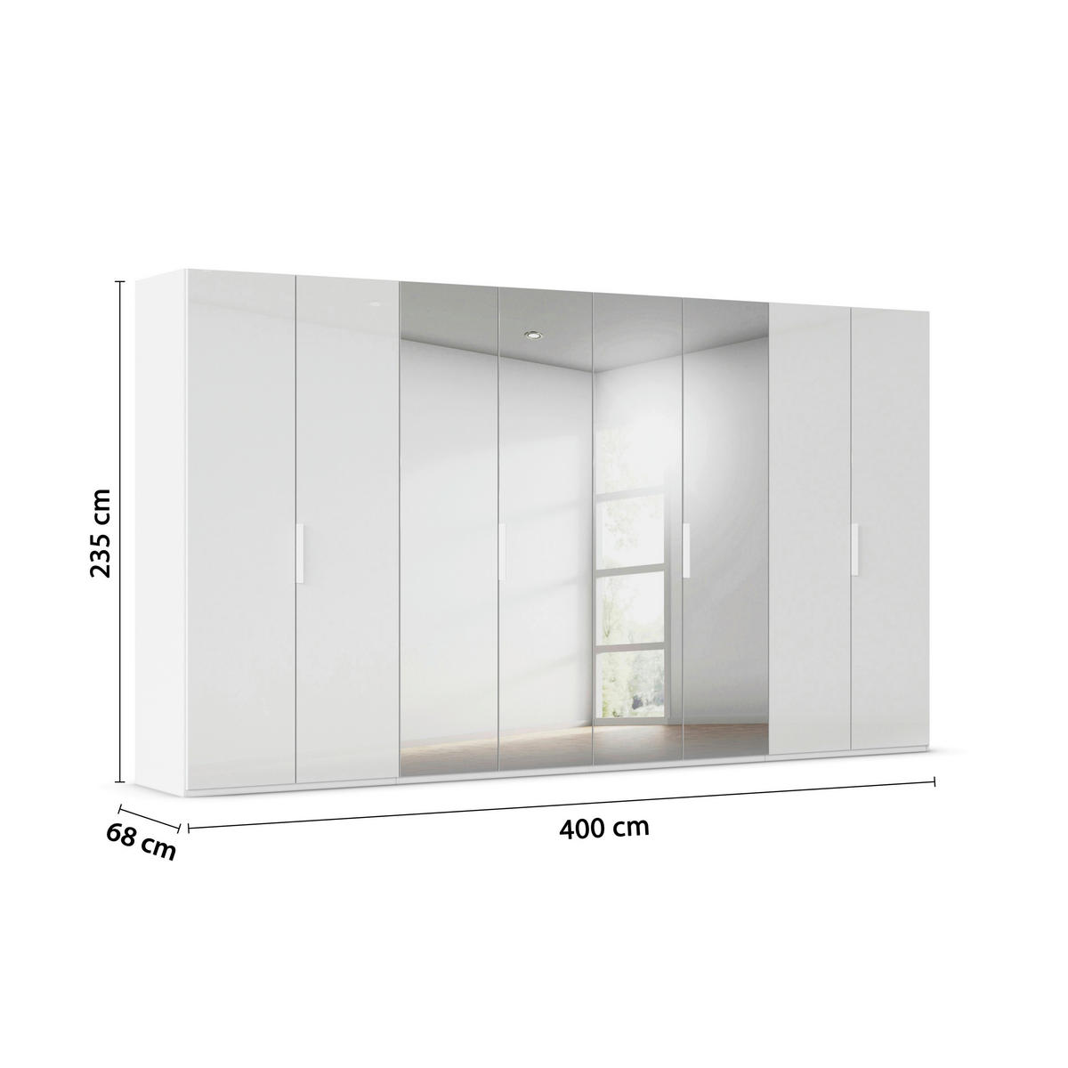 DREHTÜRENSCHRANK 400/235/61 cm,  in Weiß, 8-türig  - Weiß, Basics, Glas/Holzwerkstoff (400/235/61cm) - Novel