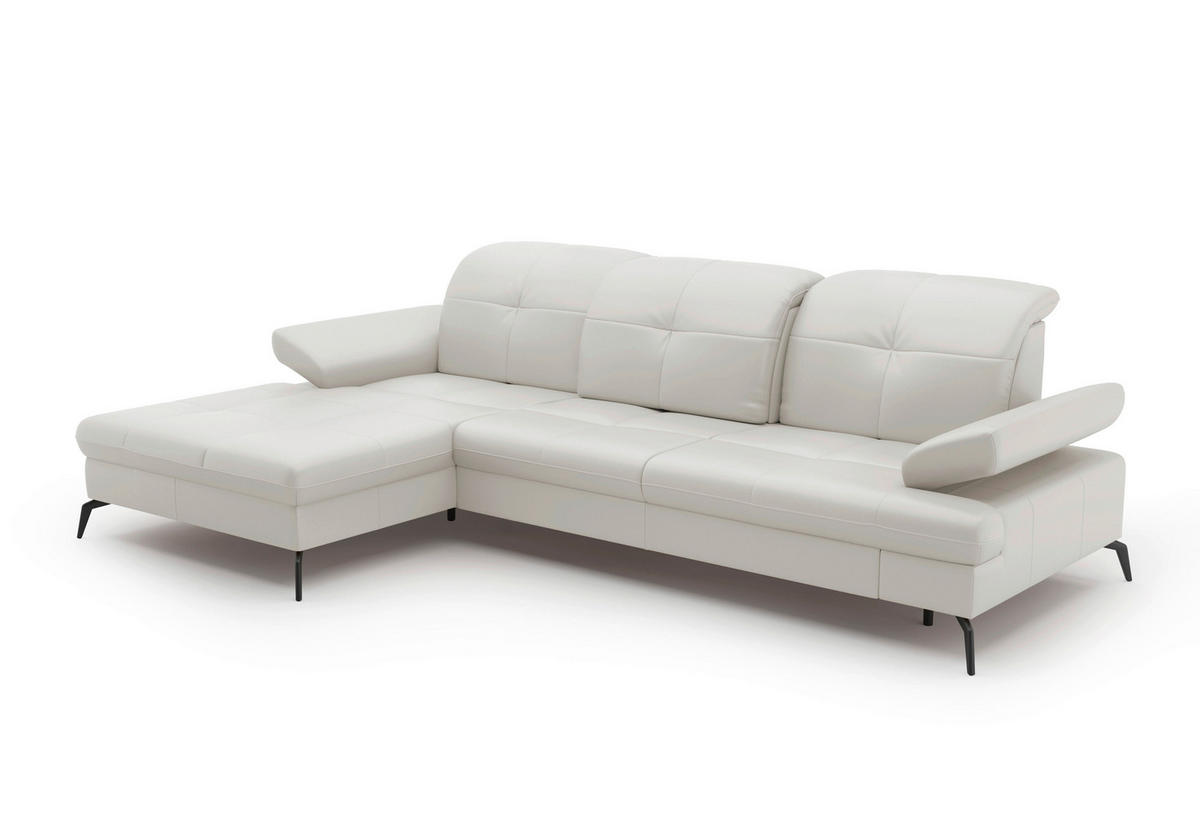 ECKSOFA Weiß Echtleder  - Schwarz/Weiß, KONVENTIONELL, Leder/Metall (185/279cm) - Sit & More