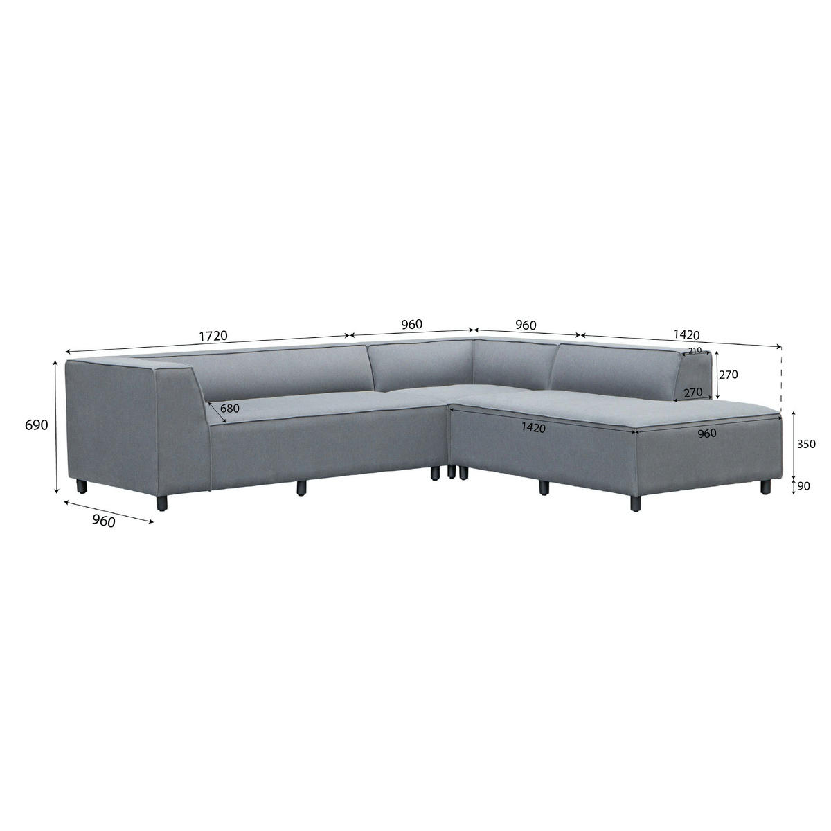 Outdoorsofa 268/69/238 cm Stahl  - Dunkelgrau, MODERN, Textil/Metall (268/69/238cm) - Ambia Garden