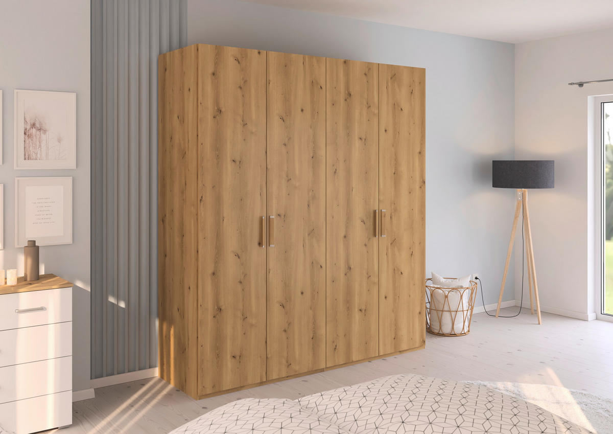 DREHTÜRENSCHRANK 201/223/60 cm 4-türig Eichefarben  - Eichefarben/Silberfarben, Design, Holzwerkstoff/Kunststoff (201/223/60cm) - Novel