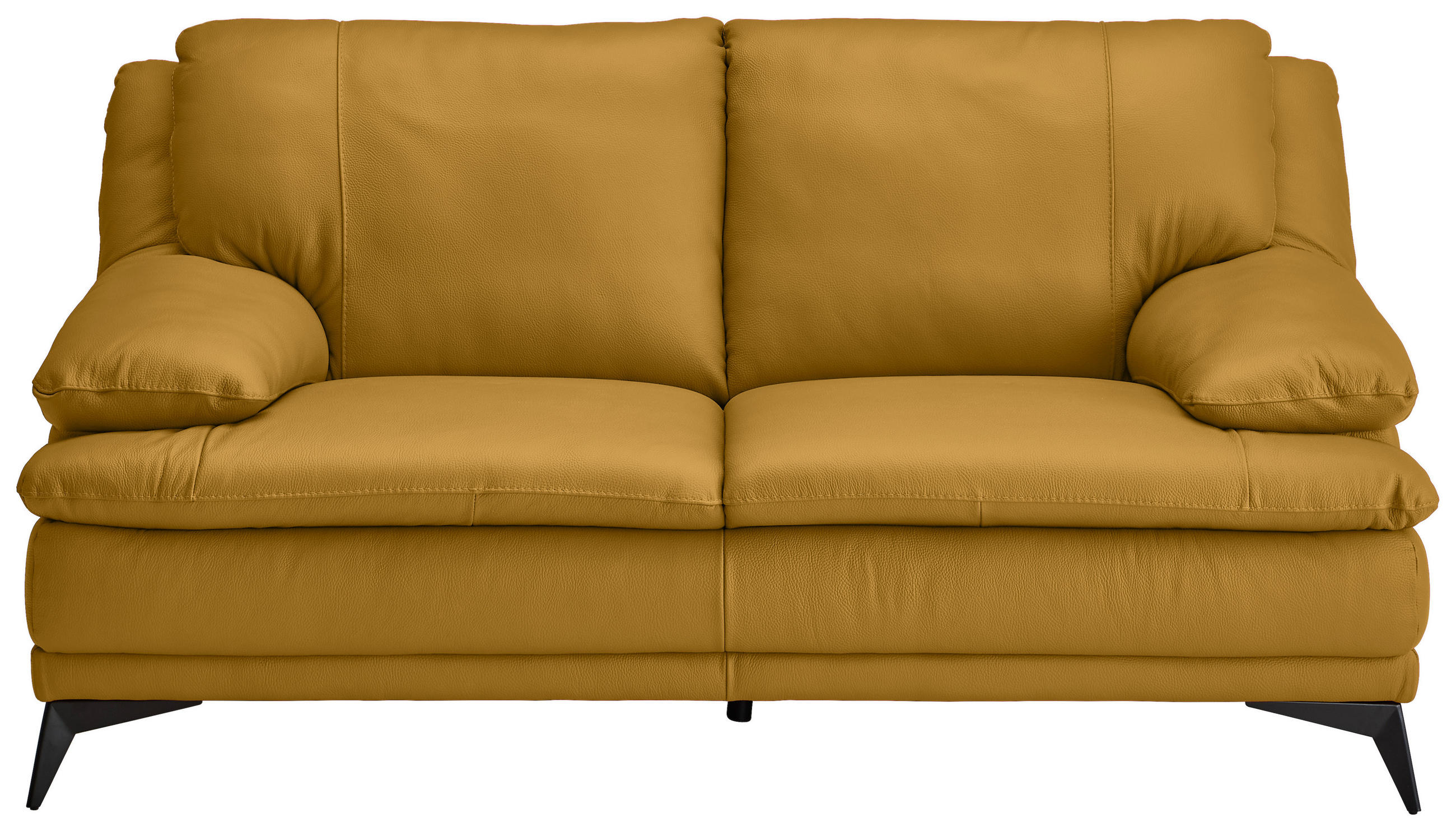 2-SITZER-SOFA Senfgelb Echtleder  - Senfgelb/Schwarz, Design, Leder/Metall (178/92/98cm) - Novel