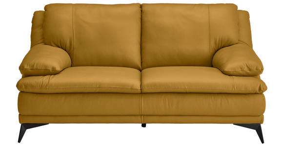 2-SITZER-SOFA Senfgelb Echtleder  - Senfgelb/Schwarz, Design, Leder/Metall (178/92/98cm) - Novel