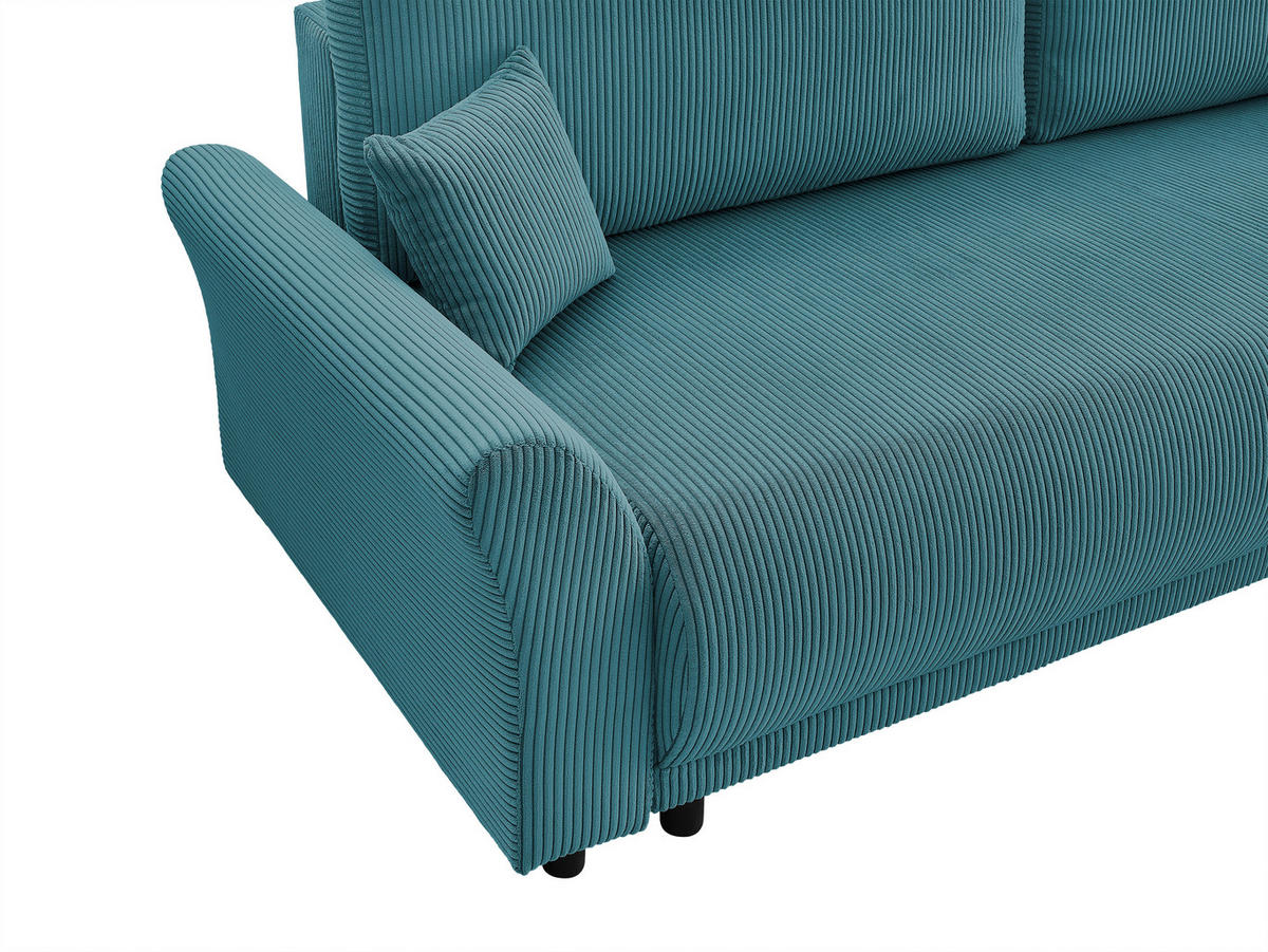 SCHLAFSOFA Malta Cord Hellblau  inkl. Zierkissen, Rückenkissen, Bettkasten, Schlaffunktion, Rücken echt  - Schwarz/Hellblau, Design, Textil (244/88/100cm) - P & B