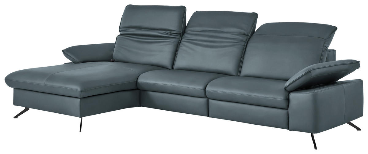 ECKSOFA  Echtleder Blaugrau  - Blaugrau/Schwarz, Design, Leder/Metall (169/307cm) - Beldomo Premium