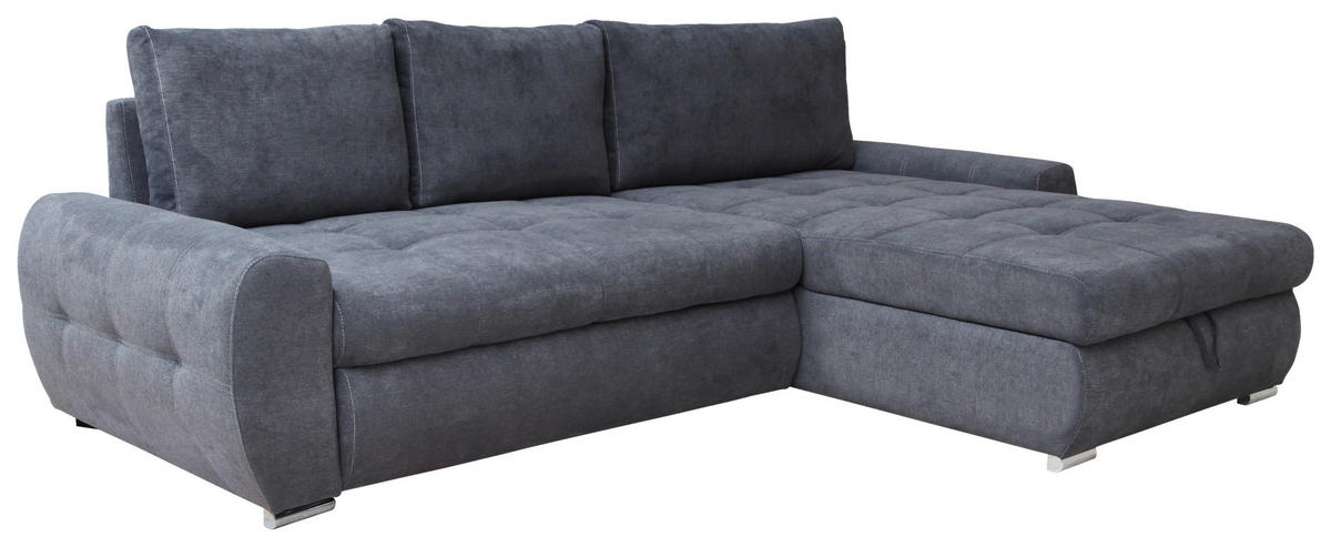 ECKSCHLAFSOFA  mit Schlafen auf Sitzhöhe, Rücken echt, Armlehnen seitenverkehrt montierbar Velours Grau  - Chromfarben/Weiß, Design, Kunststoff/Textil (277/175cm) - Livetastic