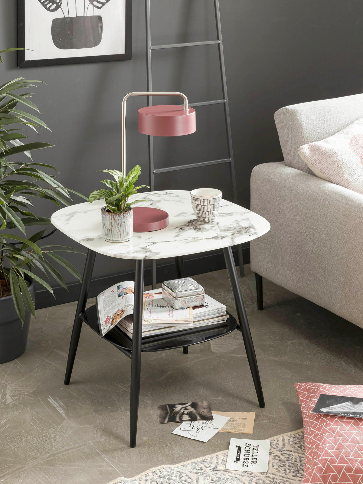 COUCHTISCH in Metall, Glas 55/55/55 cm  - Schwarz/Weiß, Design, Glas/Metall (55/55/55cm) - Livetastic