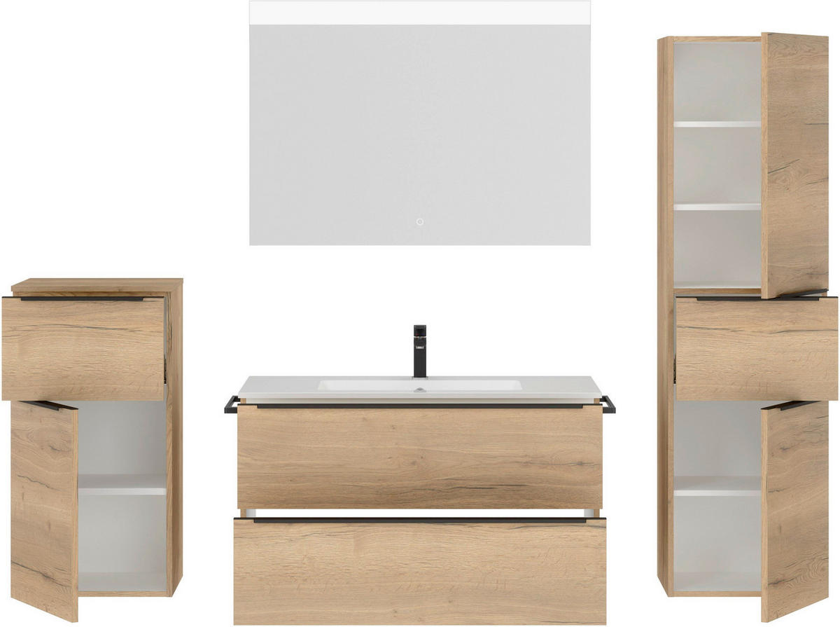 BADEZIMMER 5-teilig  in 191 cm  - Schieferfarben/Eichefarben, MODERN, Glas/Holzwerkstoff (191cm) - Nobilia