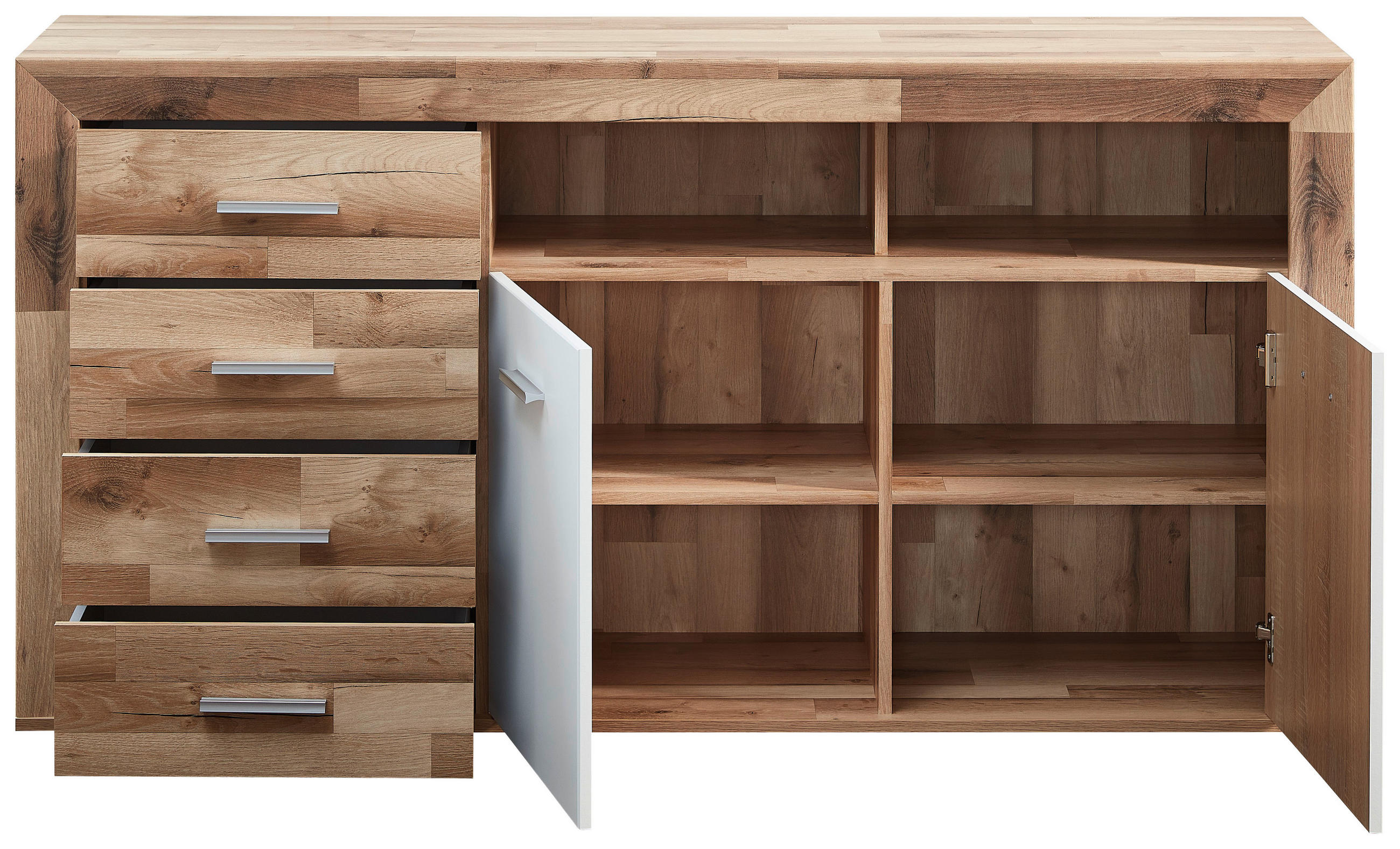 COMODĂ CU UȘI 166/85/44 cm  - alb/culoare crom, Design, plastic/material pe bază de lemn (166/85/44cm) - Livetastic