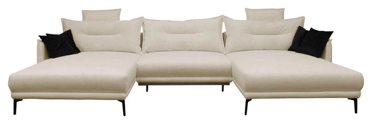 WOHNLANDSCHAFT NUOVO U Beige Cord  - Beige/Schwarz, Design, Textil/Metall (194/360/194cm) - MID.YOU