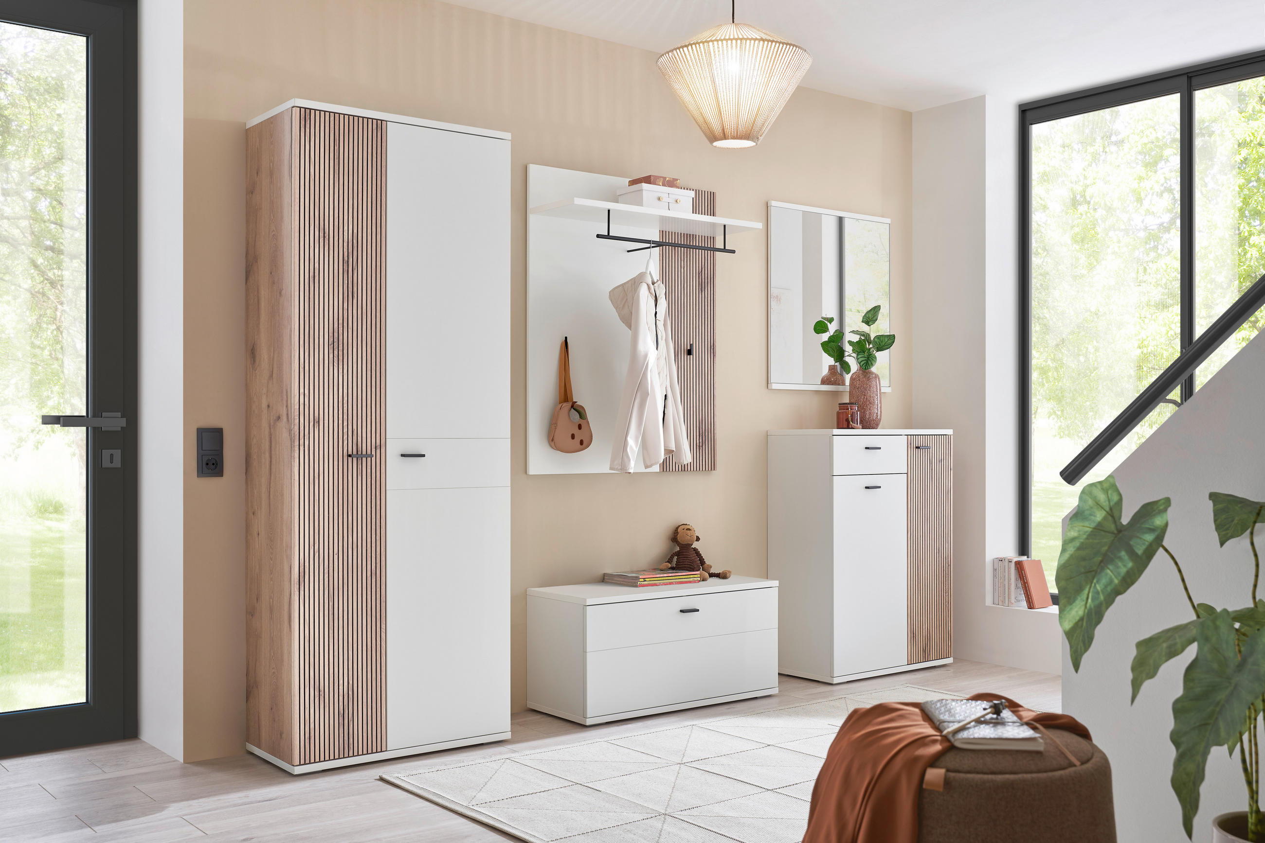 GARDEROBE 5-teilig  in 260/198/37 cm  - Weiss/Eichefarben, Design, Holzwerkstoff (260/198/37cm) - Voleo