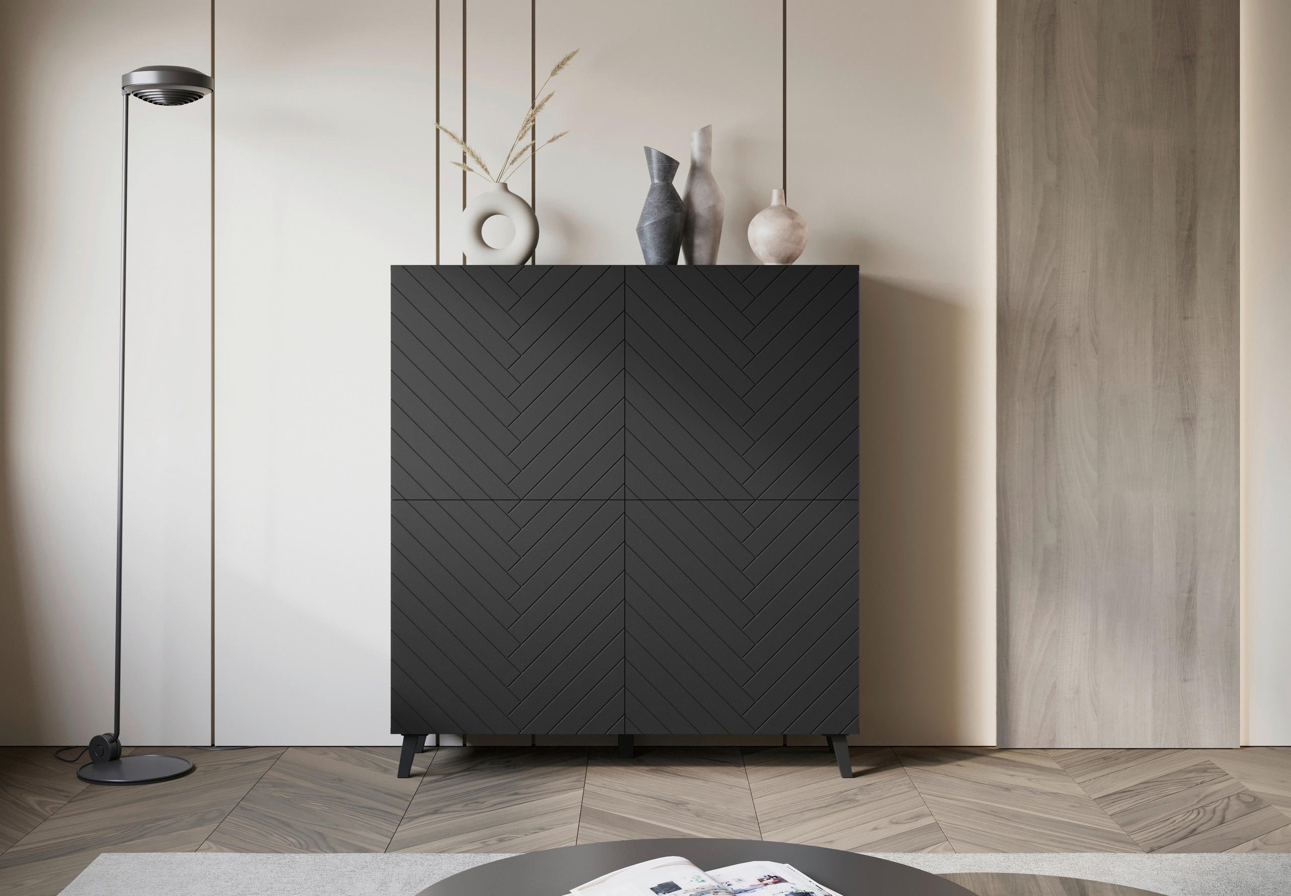 HIGHBOARD  in 120/132/39,1 cm  - Schwarz, Design, Holzwerkstoff/Kunststoff (120/132/39,1cm) - Livetastic