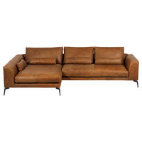 ECKSOFA Echtleder Cognac  - Cognac/Schwarz, Design, Leder/Metall (172/313cm) - Livetastic