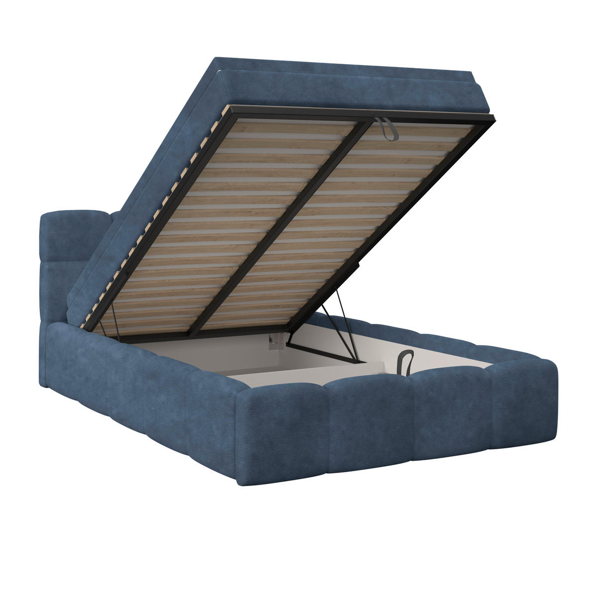 POLSTERBETT 140/200 cm,  in Blau, Matratze, Bettkasten, H3 = fest  - Blau/Schwarz, Trend, Kunststoff/Textil (140/200cm)