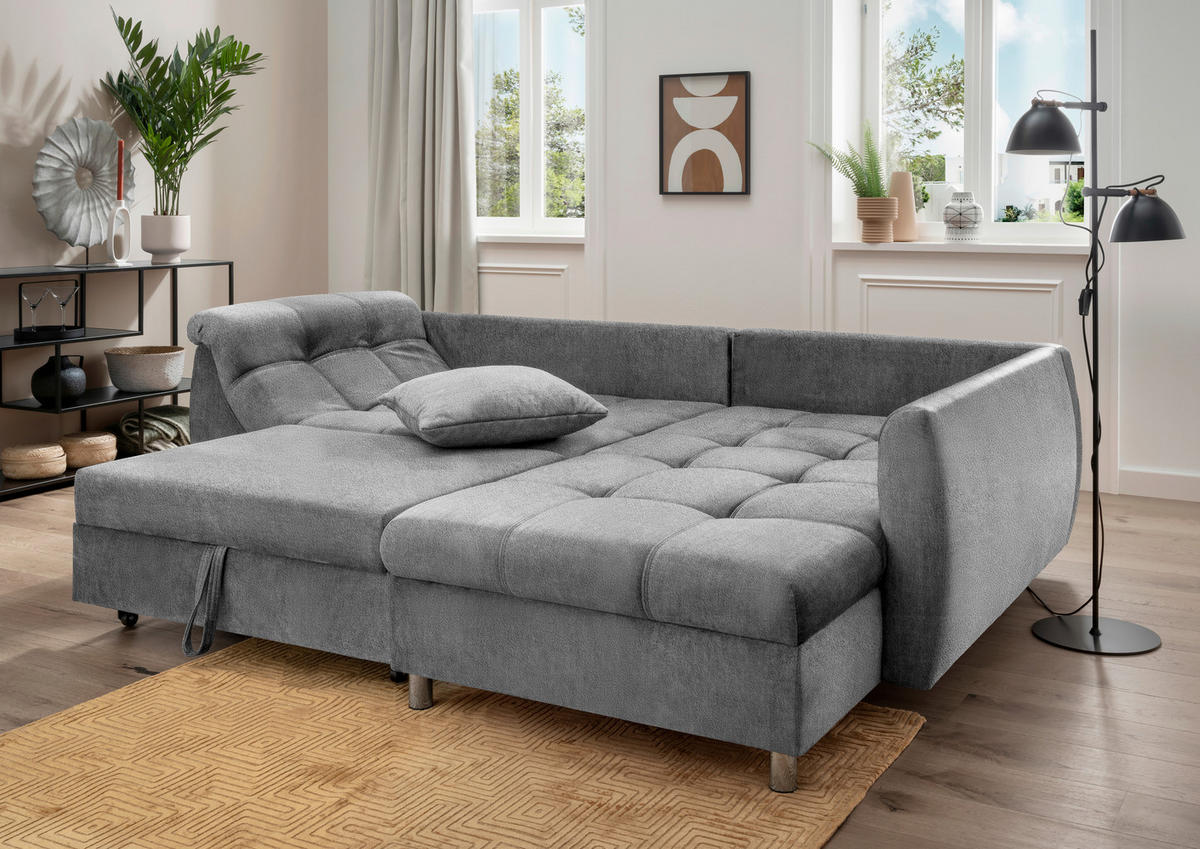 ROZKLADACIA ROHOVÁ POHOVKA, textil, antracitová - antracitová/chrómová, Modern, kov/textil (250/190cm) - Livetastic