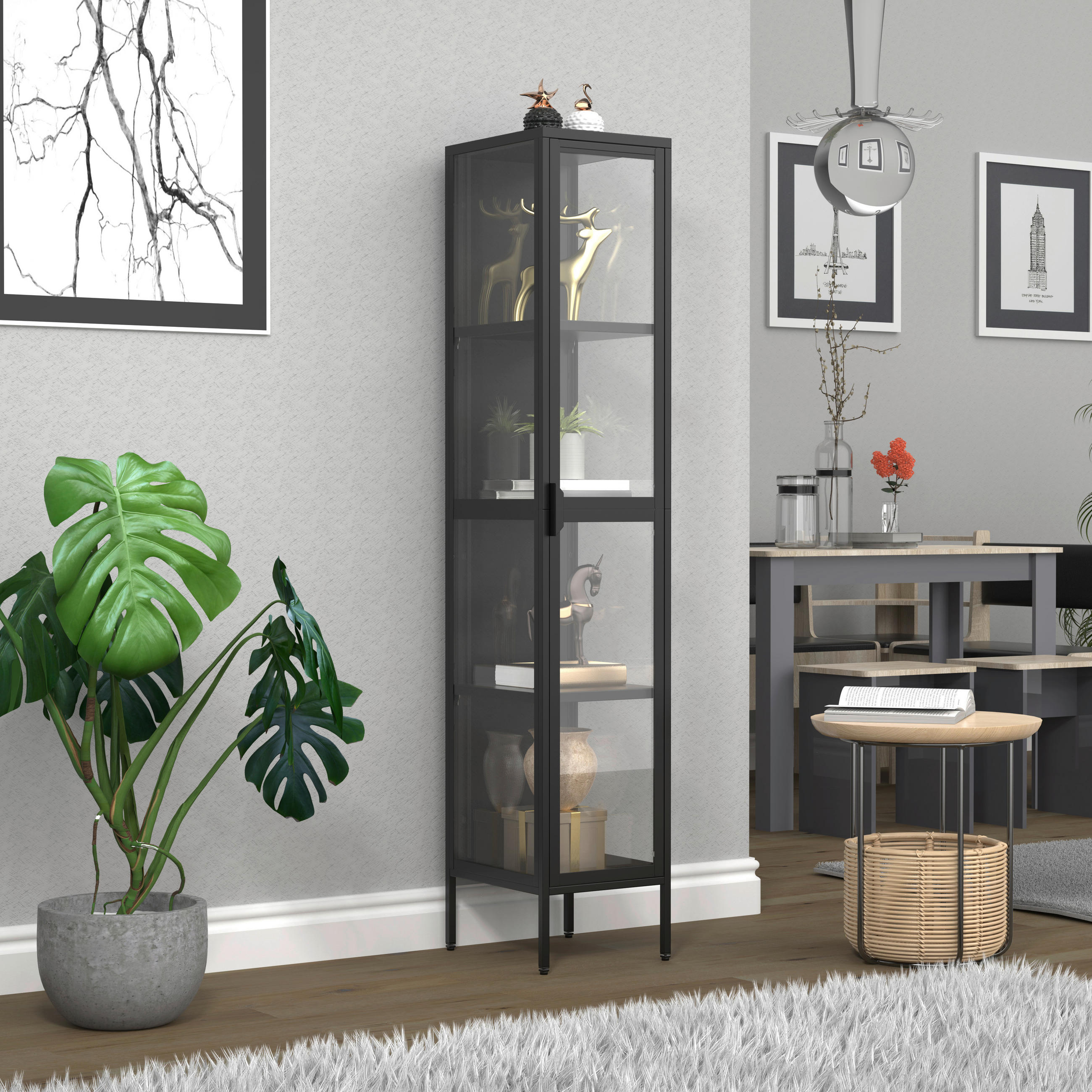 VITRINE in Schwarz - Transparent/Schwarz, Design, Glas/Metall (30/160/35cm) - MID.YOU