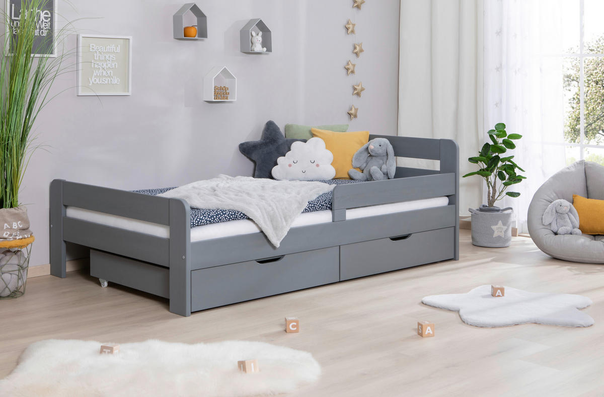 Bett Bennet mit Schubkasten 120/200 cm  in Hellgrau   - Hellgrau, Modern, Holz (120/200cm) - MID.YOU