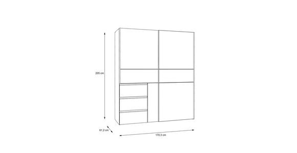 SCHWEBETÜRENSCHRANK  in Weiß  - Alufarben/Weiß, Basics, Holzwerkstoff/Metall (170/200/61cm) - Carryhome